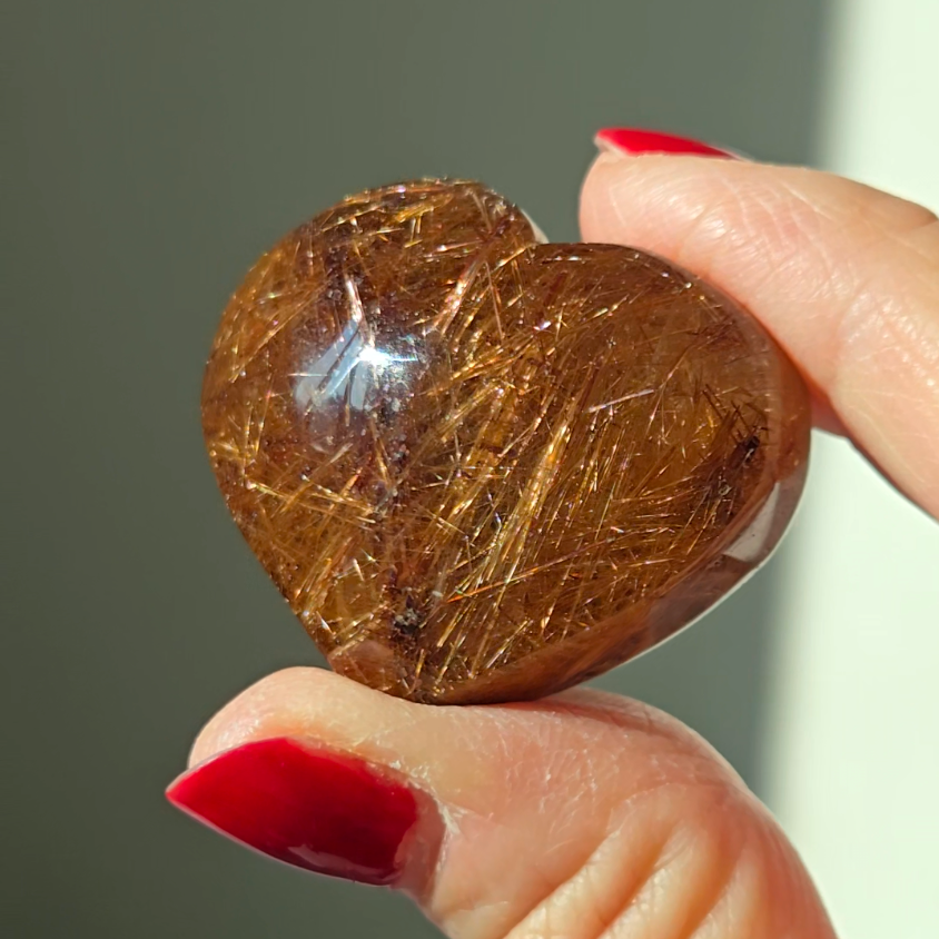 Golden flower rutiles in smoky quartz heart - RT687