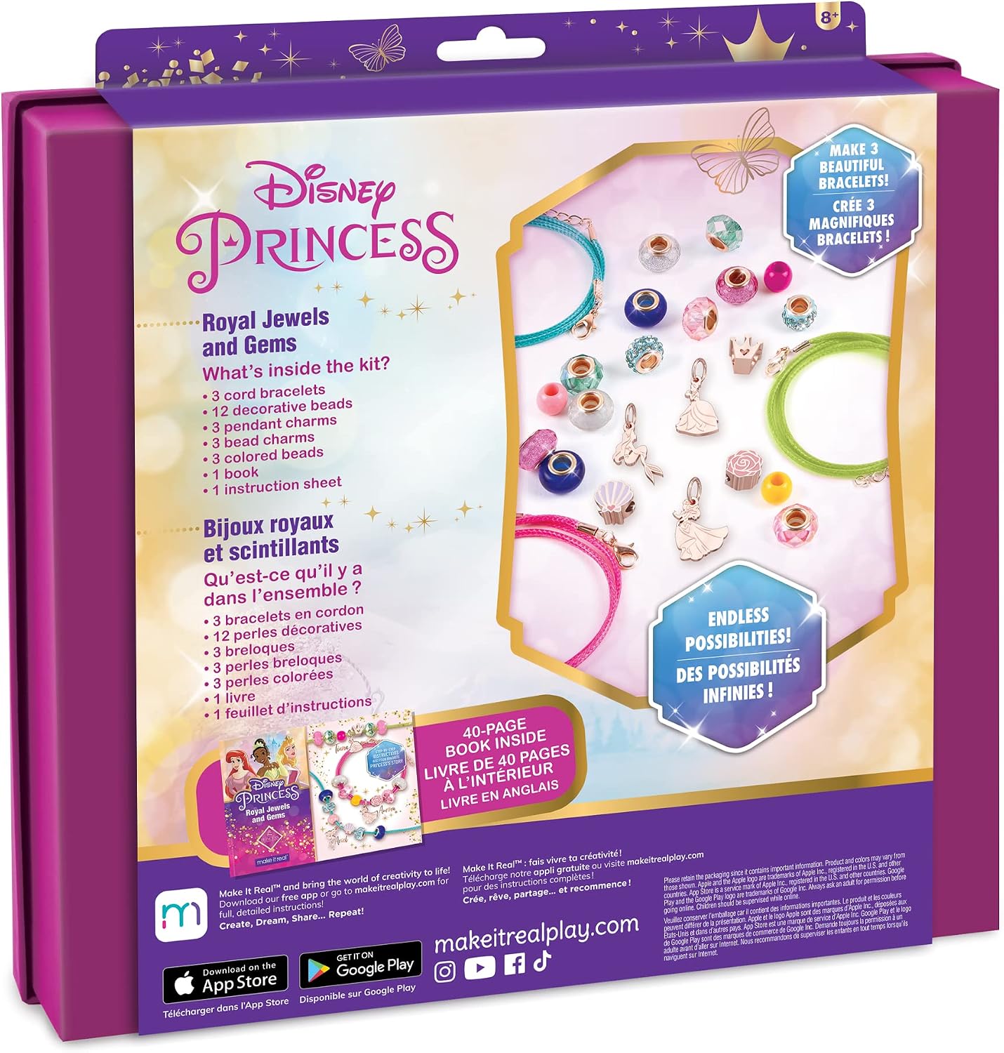Make It Real Disney Princess Ultimate Princess Jewels and Gems 公主DIY手鏈套裝｜26件套｜可製作3條手鏈｜8歲以上
