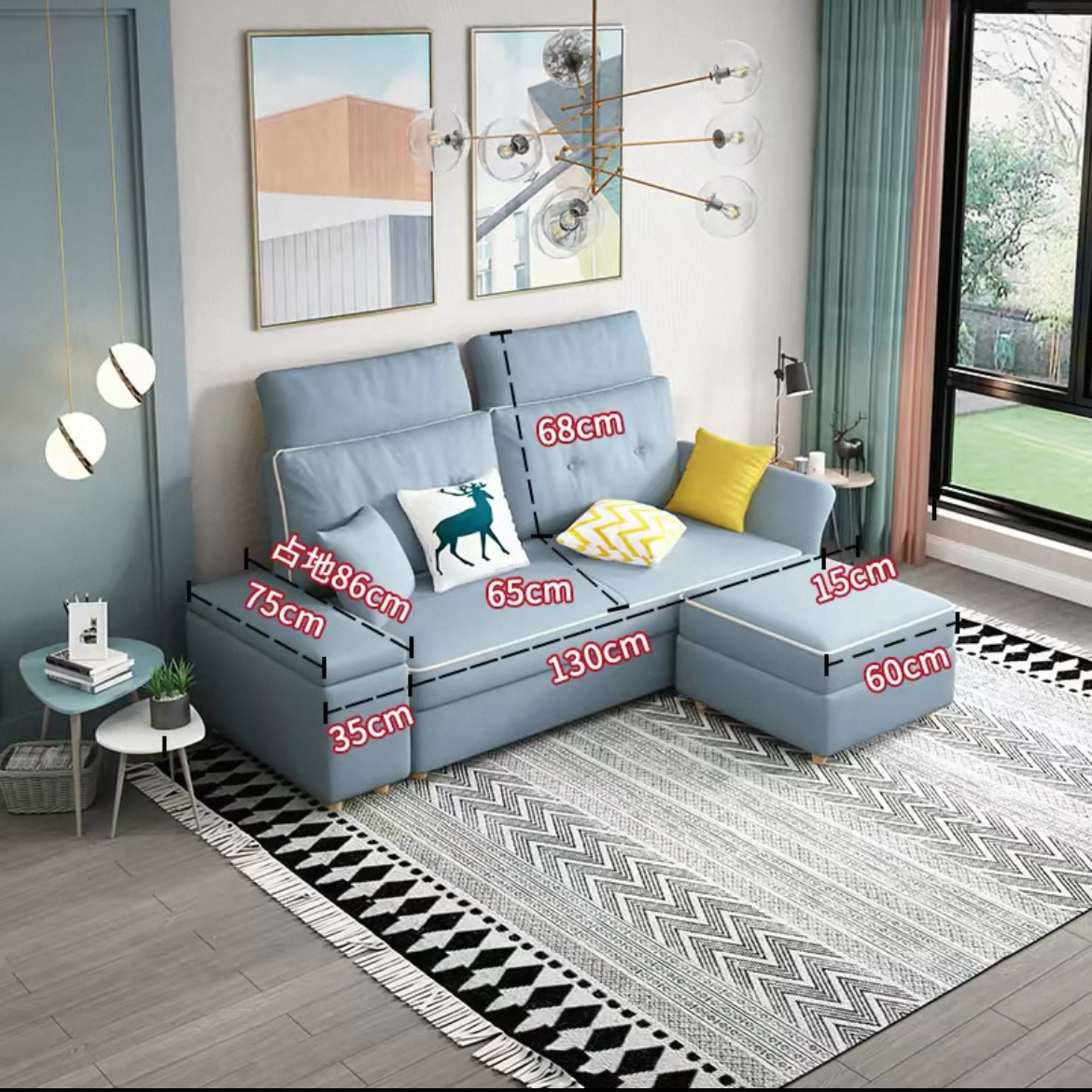 北歐現代簡約細單位客廳 可收納儲物慳位科技布梳化 家用 sofa
