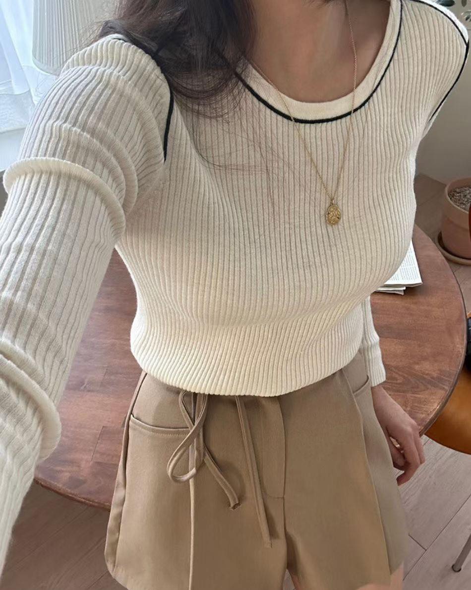 拼色線邊針織Top