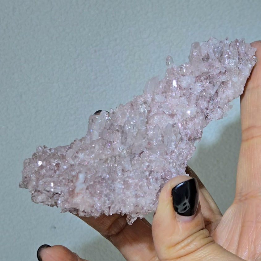 Pink Lemurian quartz cluster with crystals on both sides - LQ519