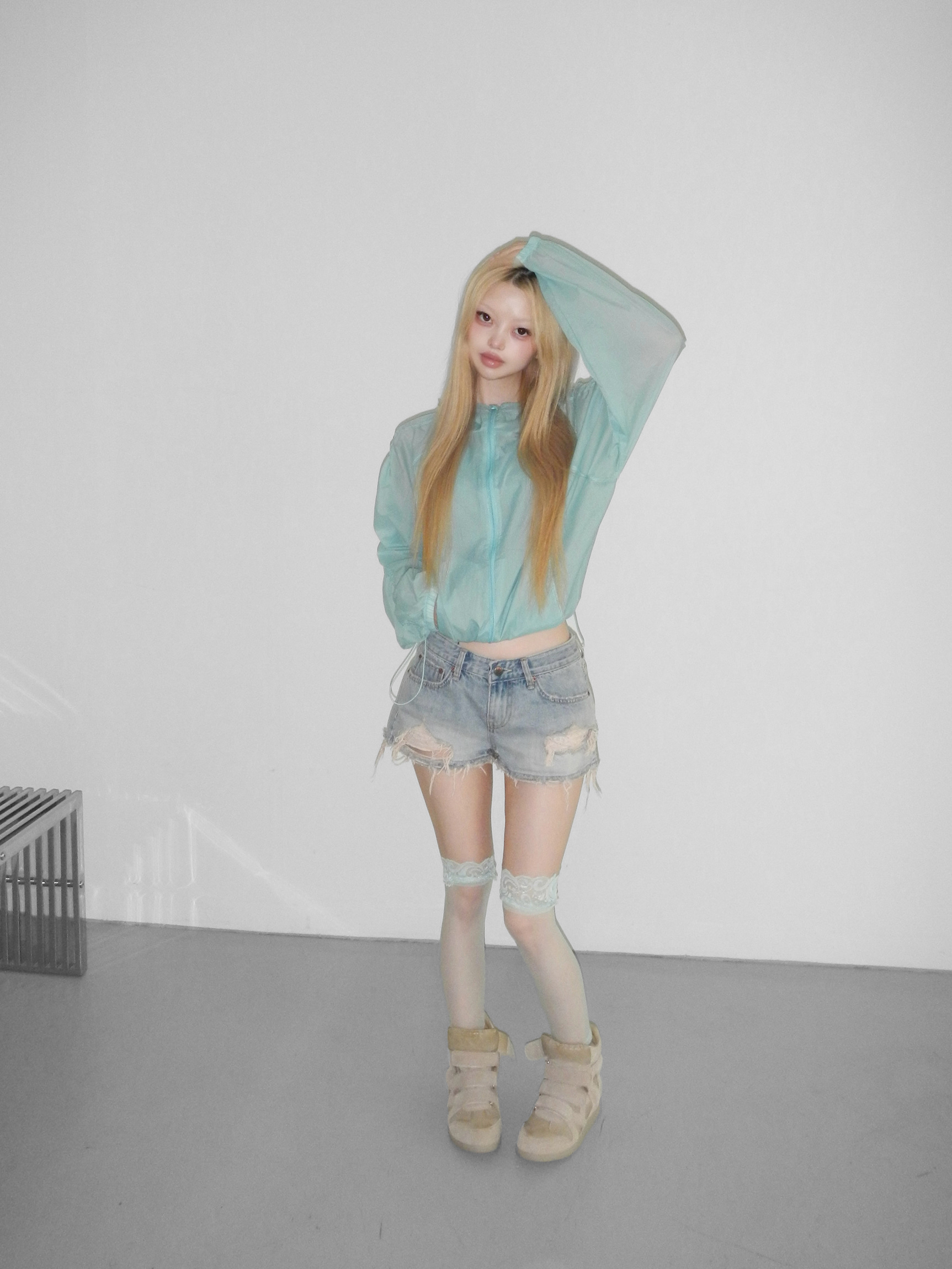 Distressed Washed Denim Shorts