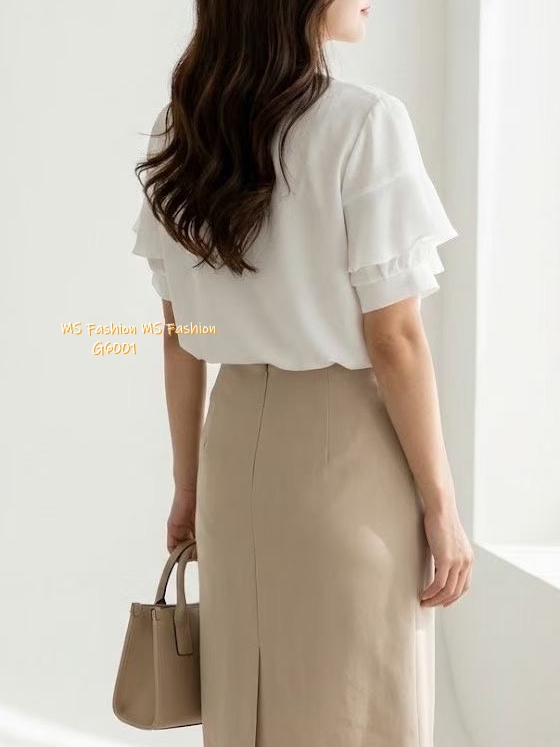 G6001 韓國🇰🇷靚料V領ruffle top