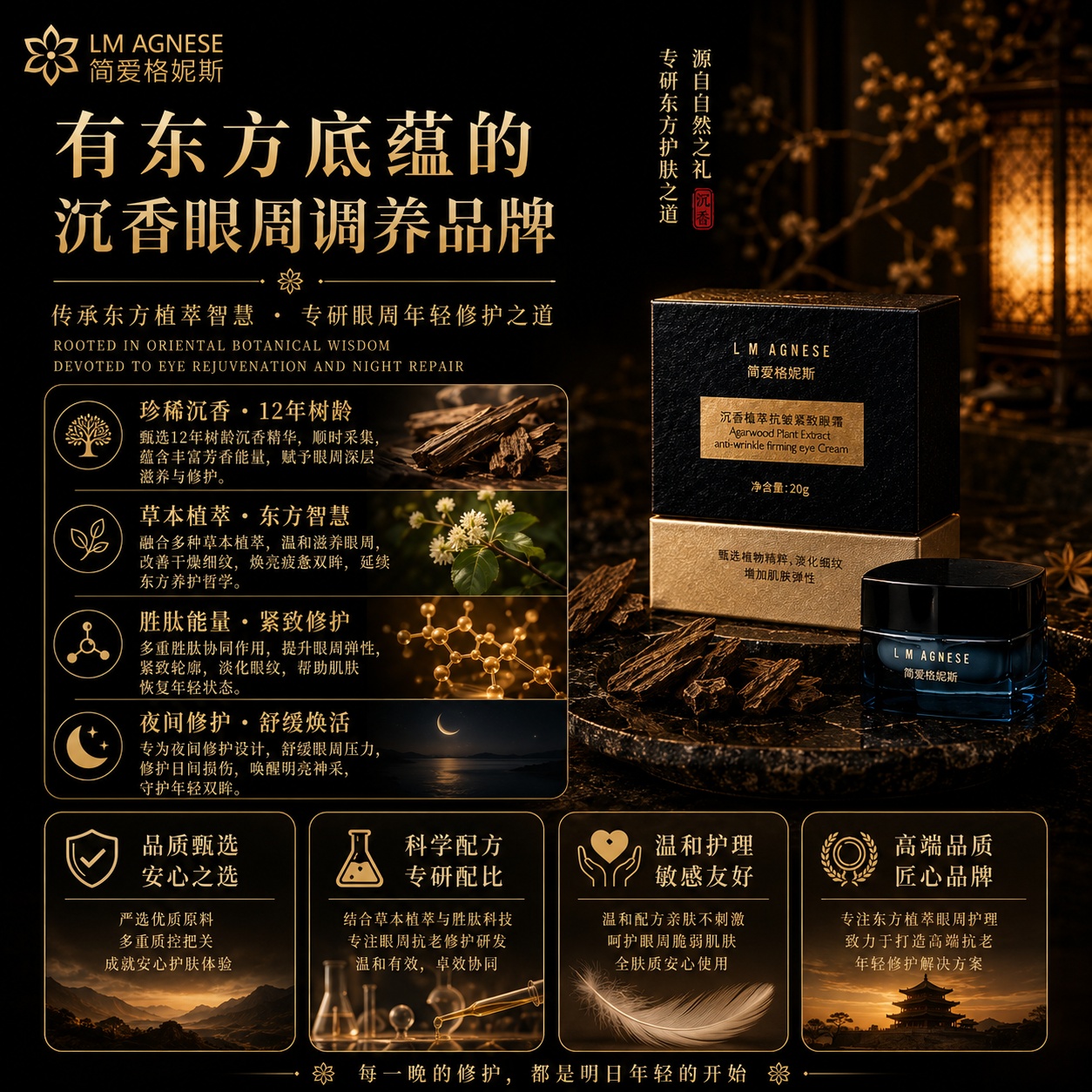 沉香植萃抗皱紧致眼霜 Agarwood Plant Extract Anti-Wrinkle Firming Eye Cream 20g
