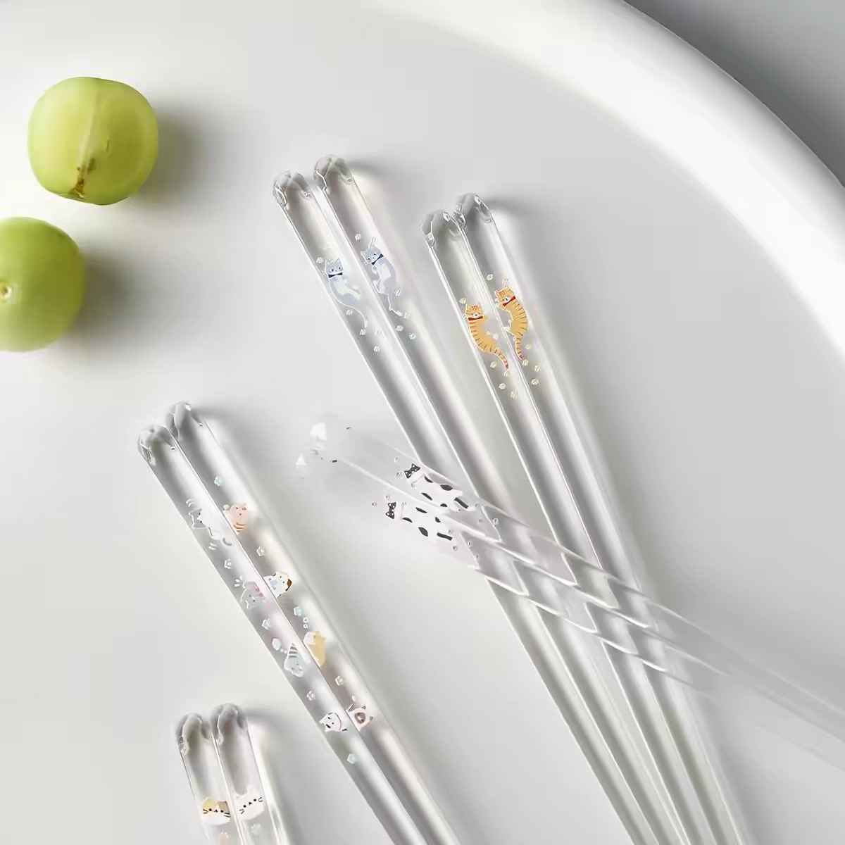 日本製貓咪系列印花透明筷子