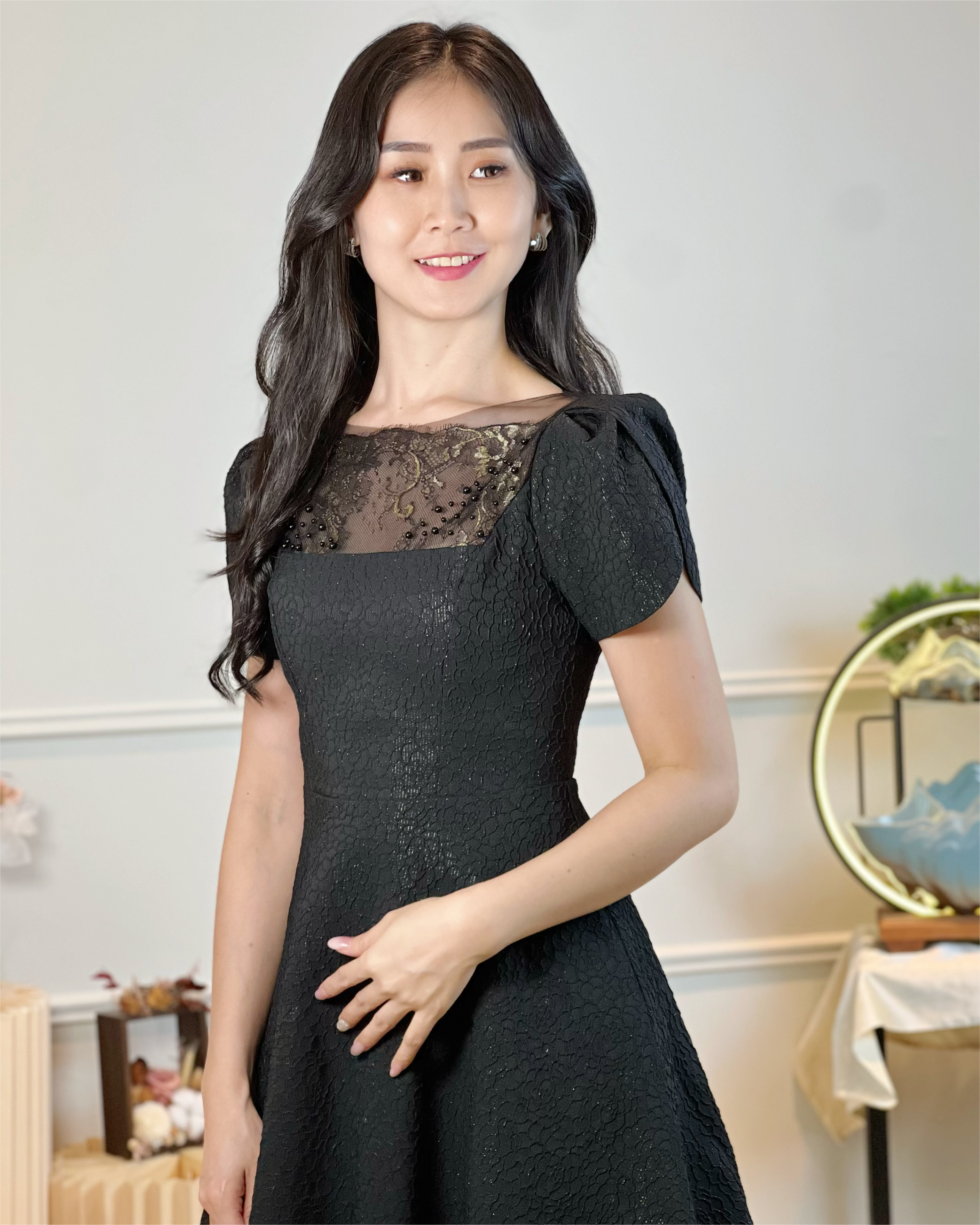 5090 Rosalind Black Pearl Mini Dress