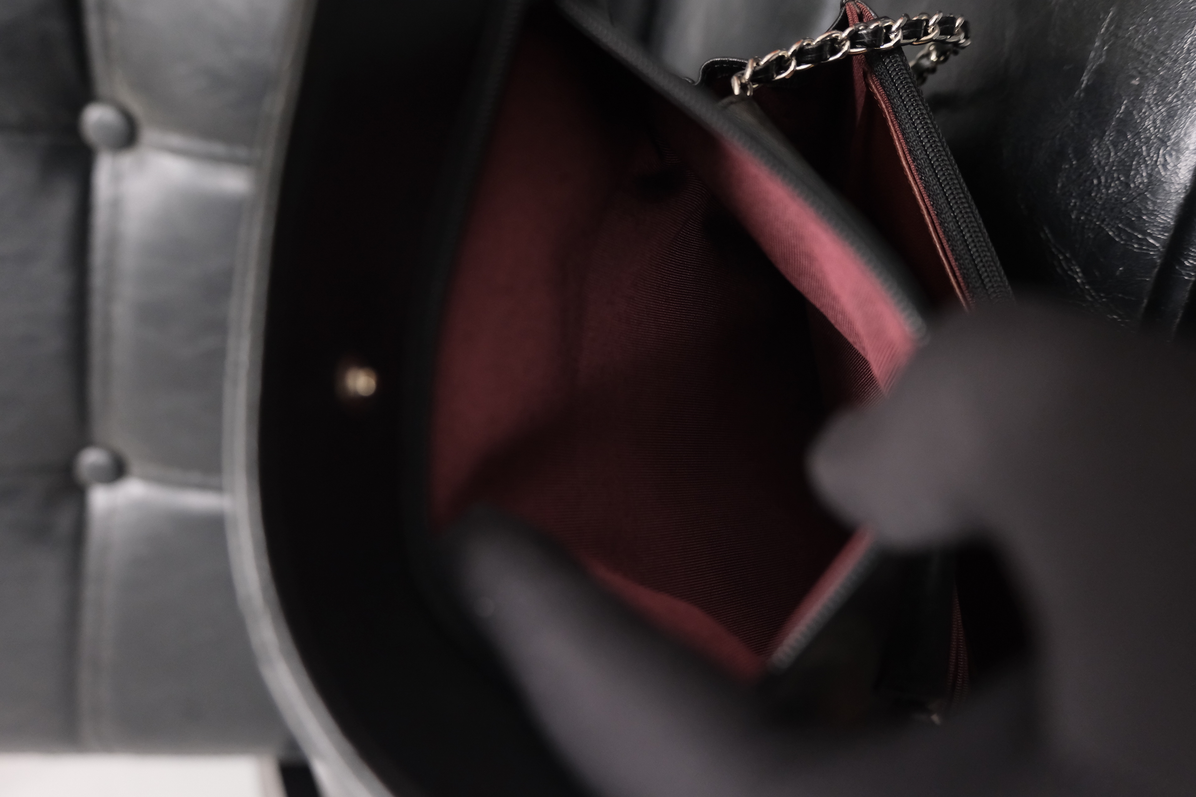 Chanel Lambskin Chain Wallet Black Silver 