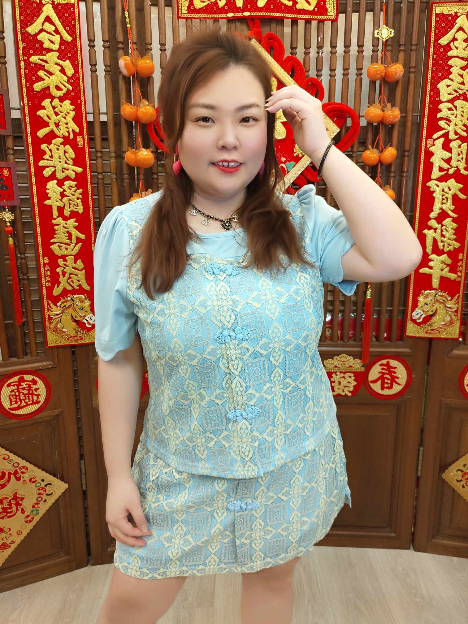 NFC01 BE#281977 蕾丝新中式设计裤裙套装