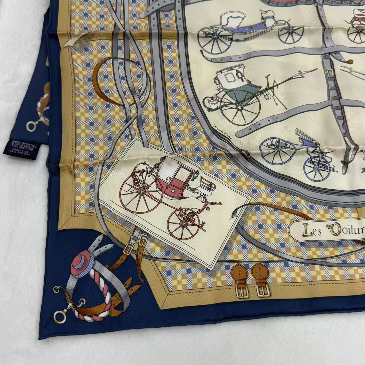 Hermès Les Voitures Nouvelles 70 方巾藍色