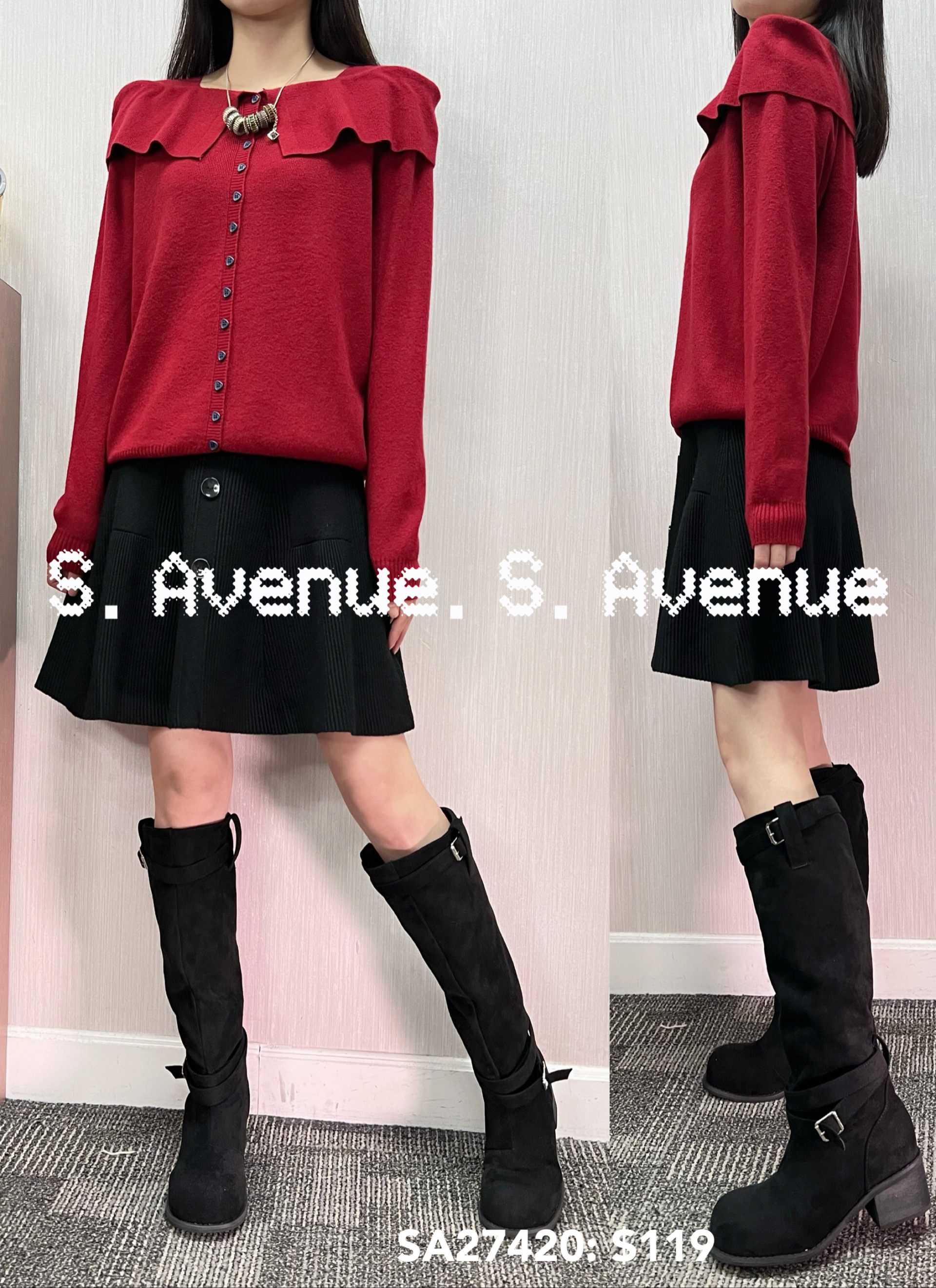 SA27420: 長袖方領假披肩有鈕top