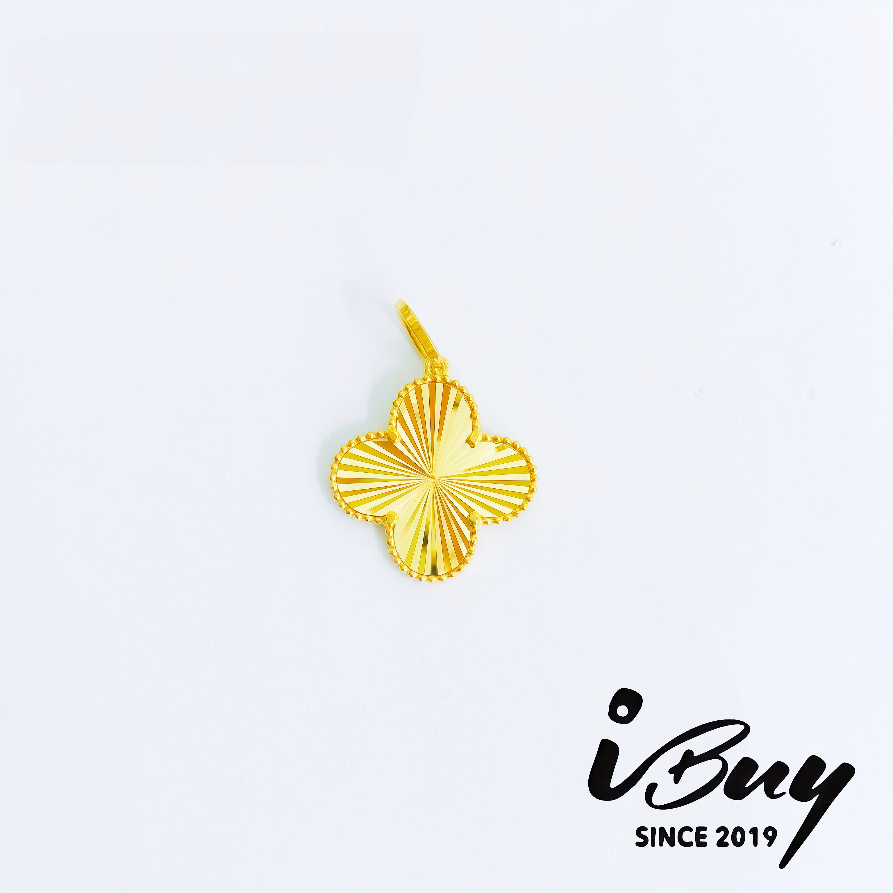 916 GOLD 15MM FULL GOLD VCA PENDANT (THIN) 916 金 15MM珠边镭射四叶草（薄）