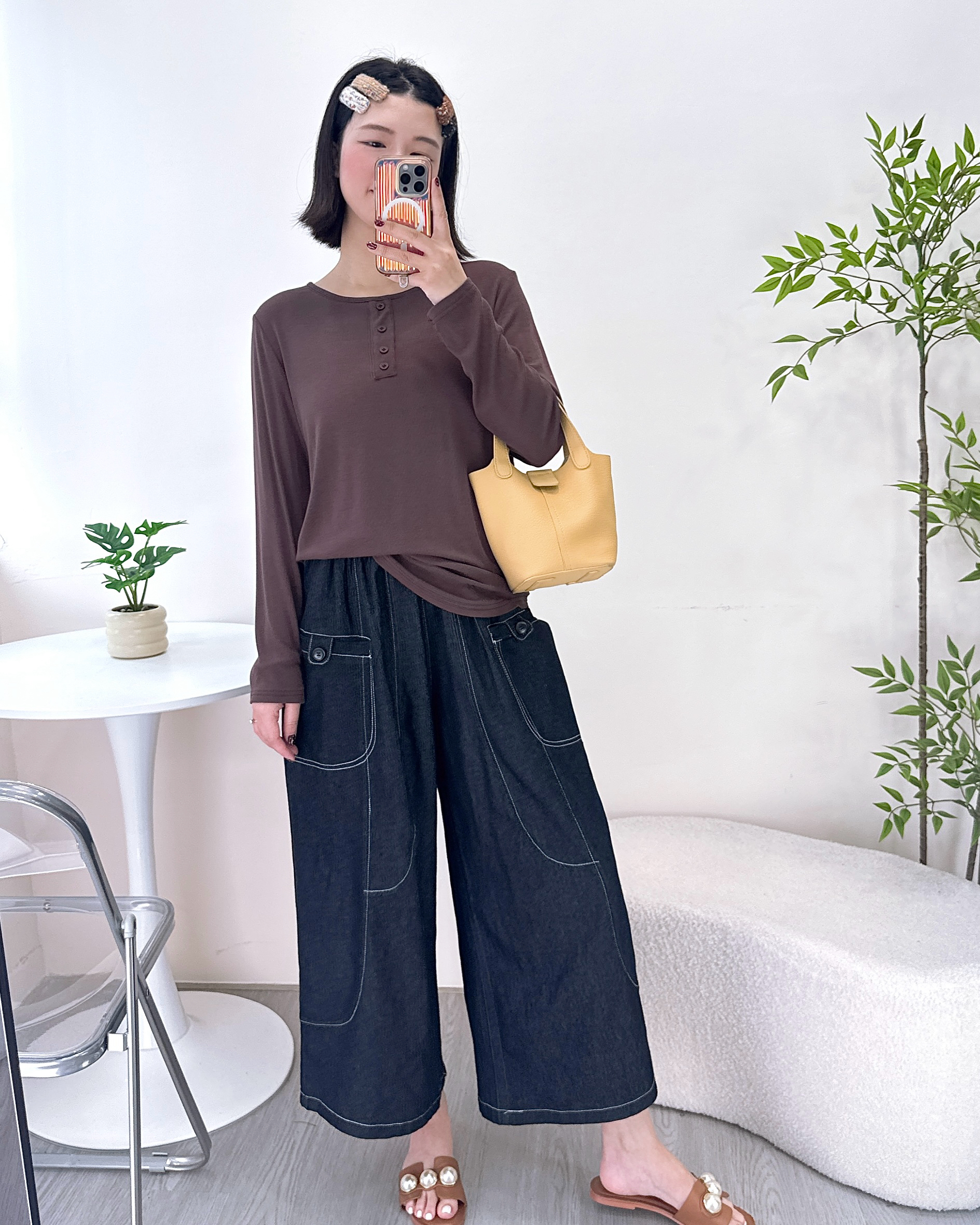 休閒牛仔明線闊褲 2色