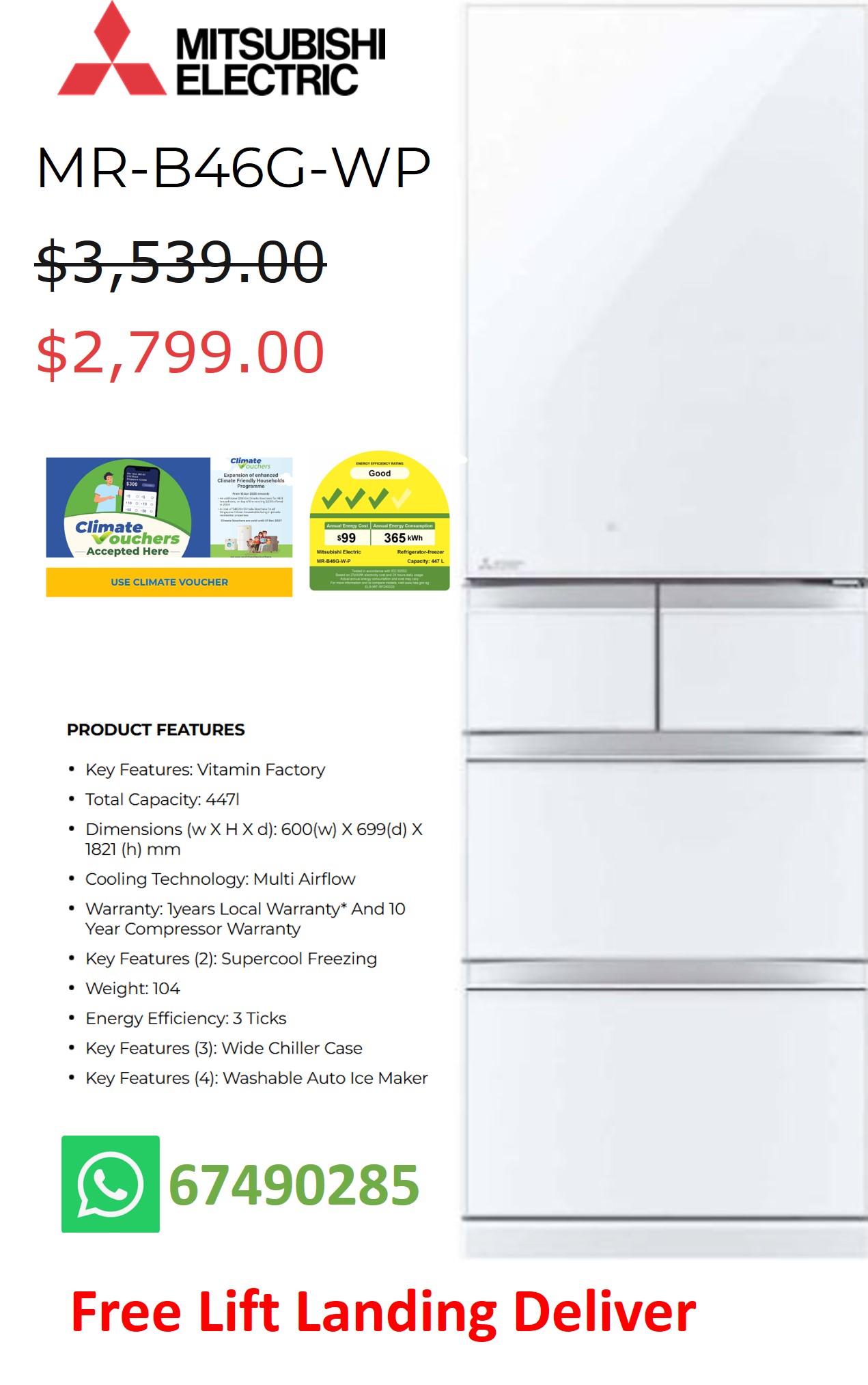 MITSUBISHI MR-B46G-WP 5 Doors Refrigerator