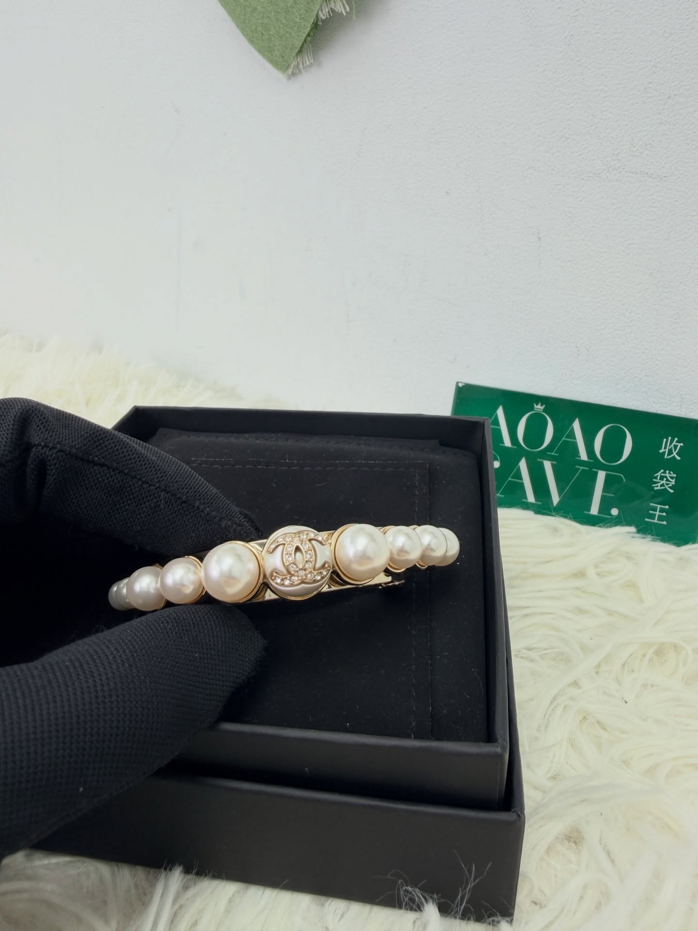 Chanel🤍PRE OWNED 珍珠水鑽半圓弧 淑女氣質彈簧髮夾🖤