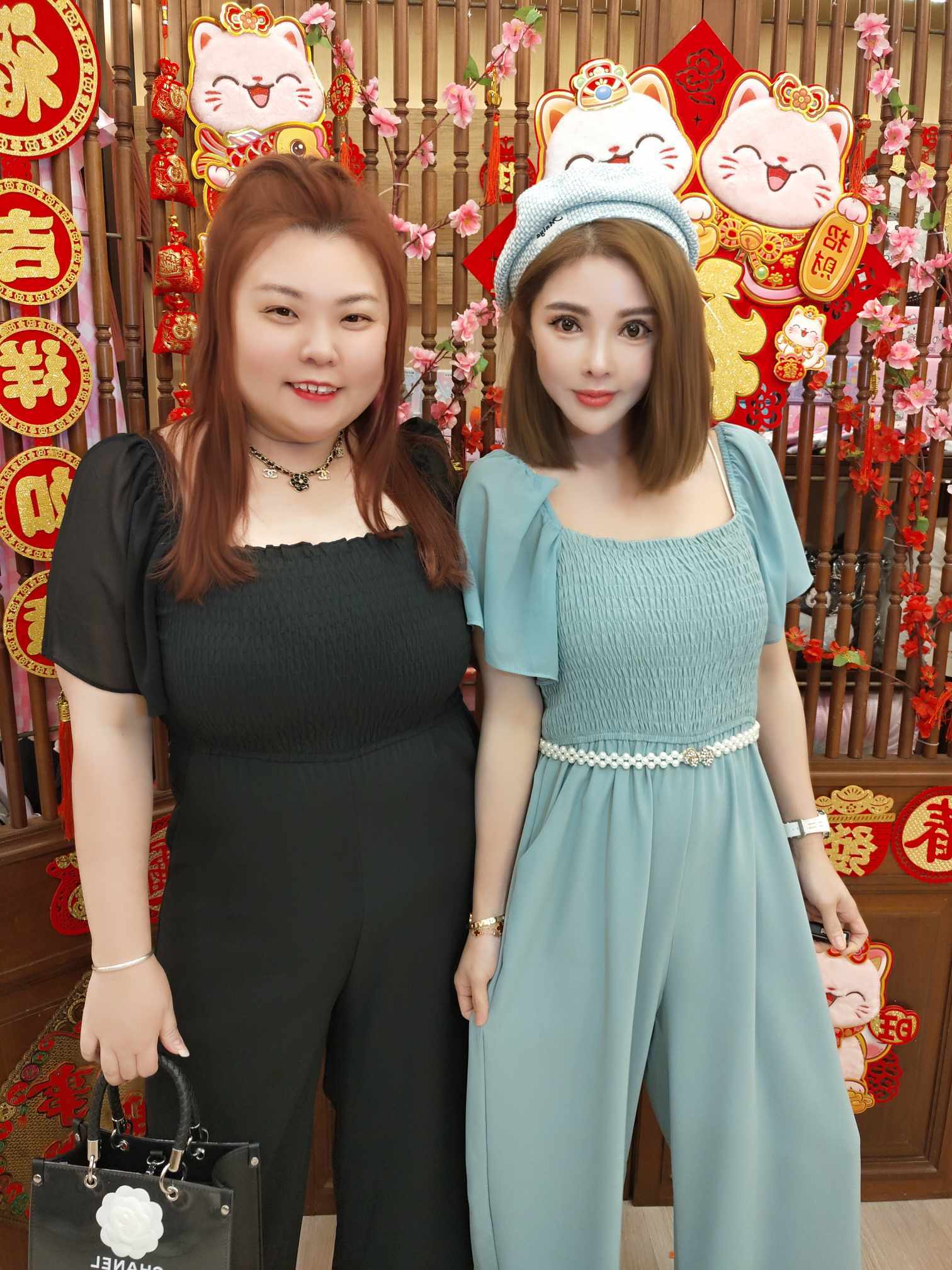 TW#5796 皱褶设计喇叭方领连体长裤