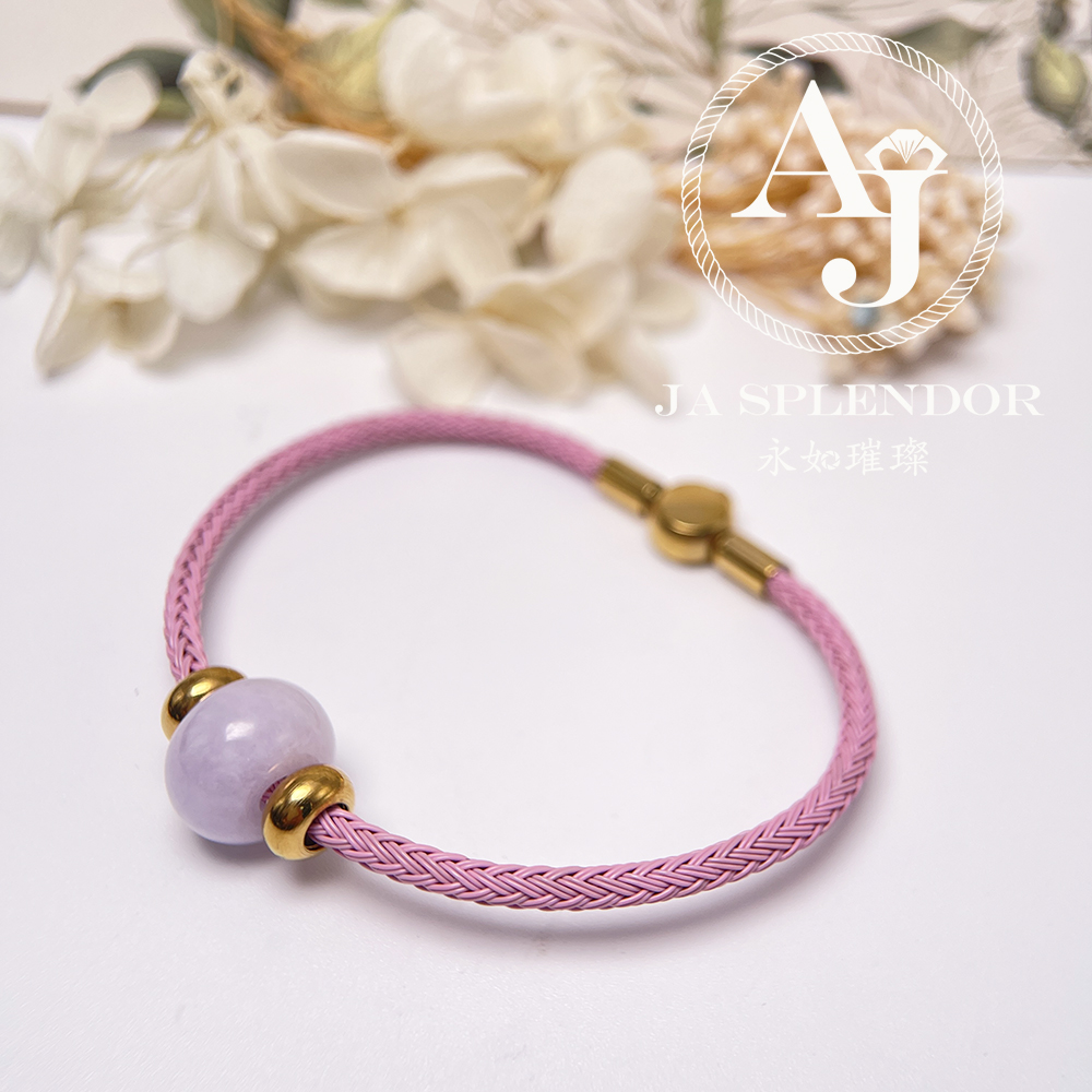 FBG26-H03 天然翡翠A玉 紫玉招財幸福路路通不鏽鋼防水、防敏手鐲