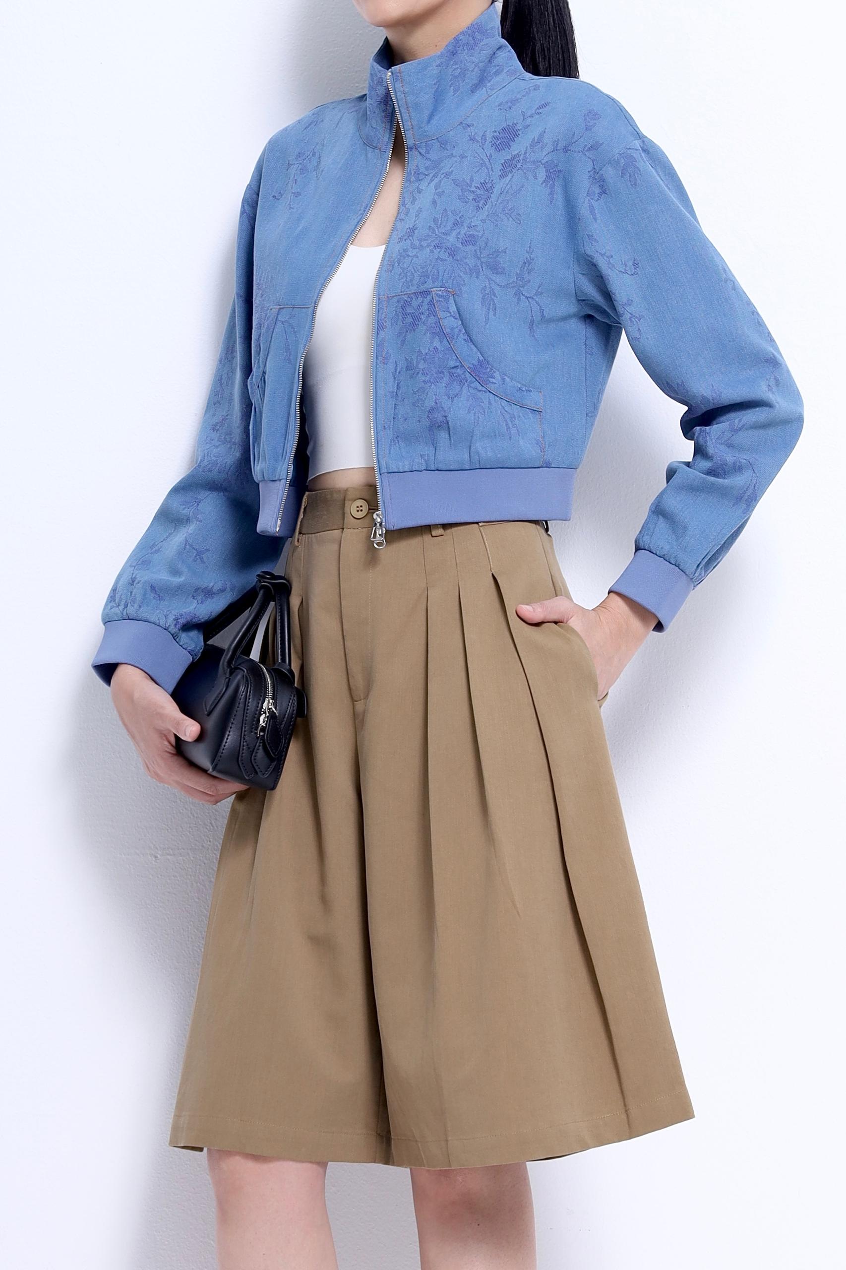CB2762 Jacquard Cropped Zip-Up Jacket