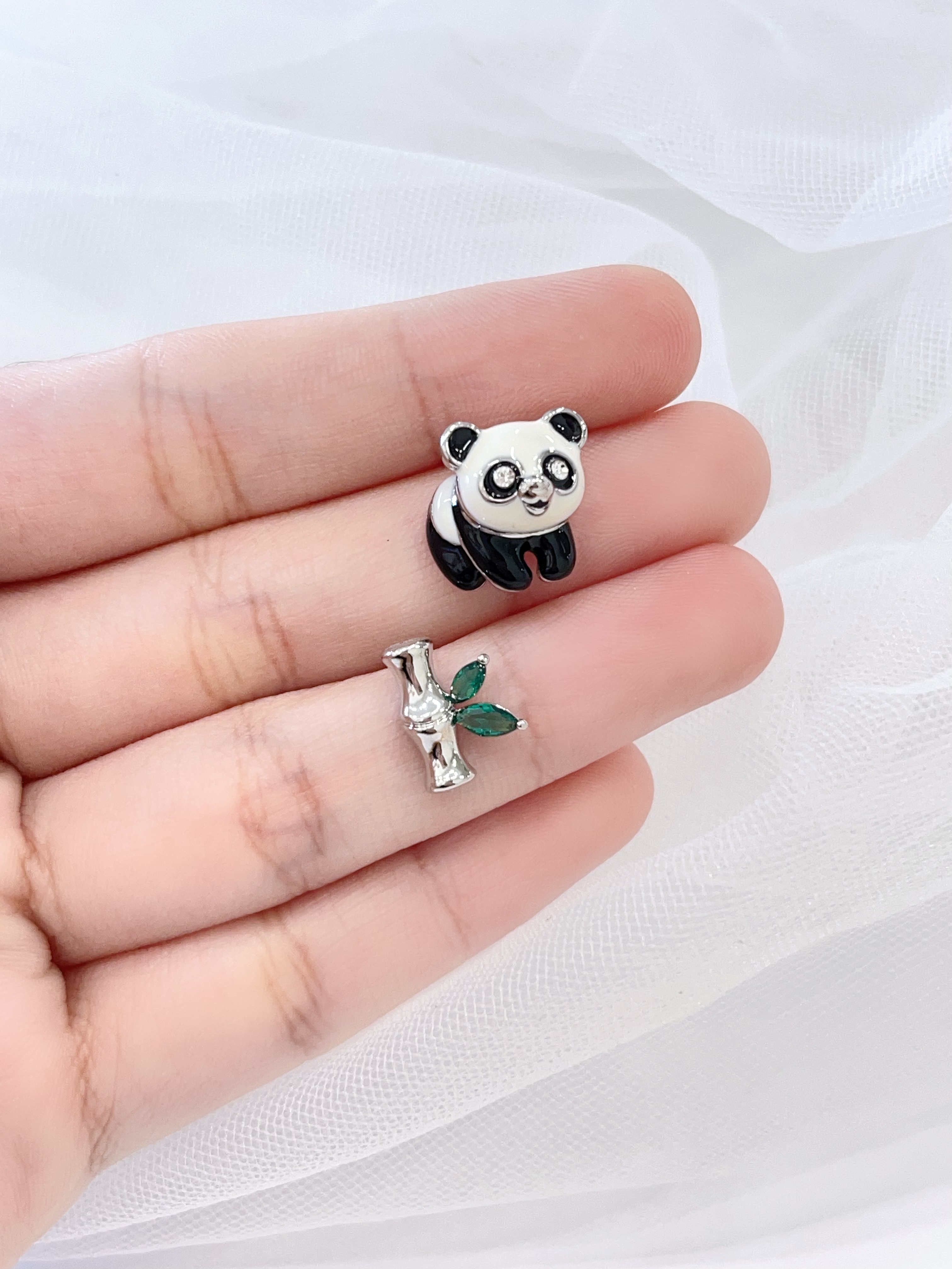 创意竹子可爱熊猫耳环