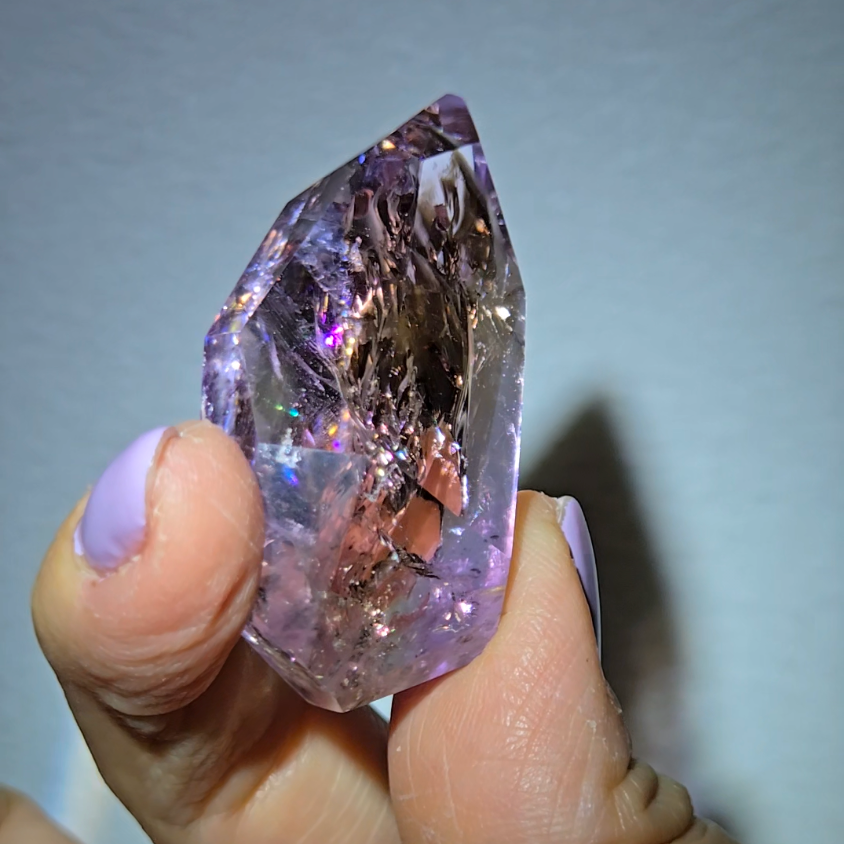 Ametrine pocket stone with rainbows - AME62