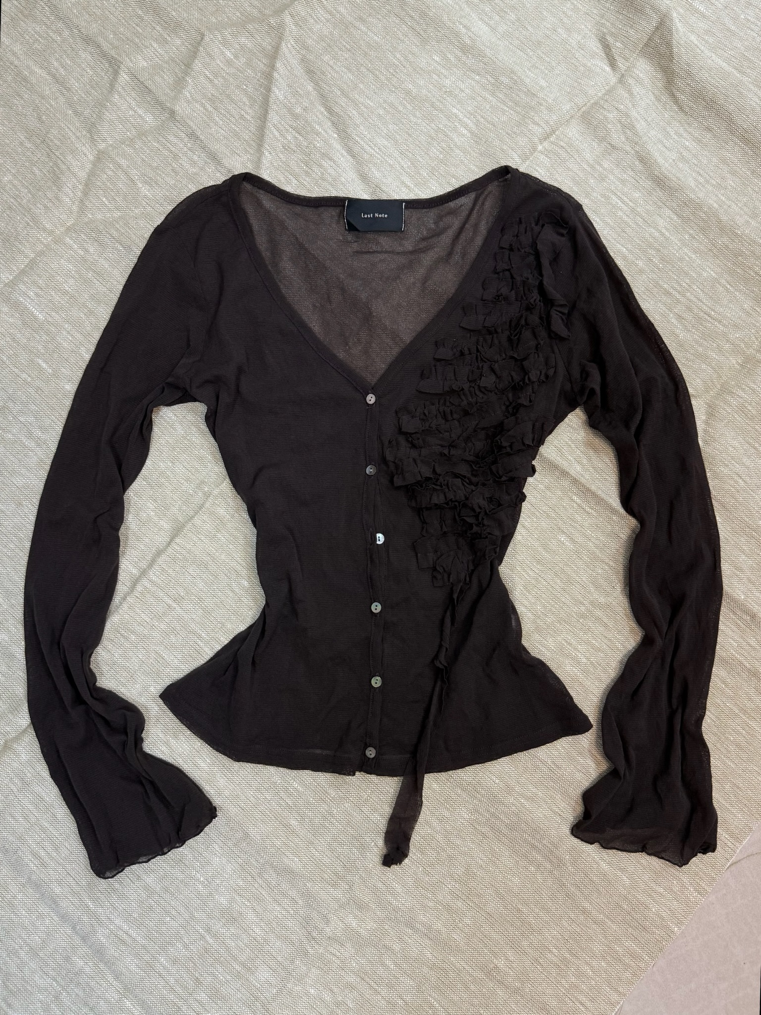 Brown Sheer V-Neck Ruffle Top/Outer