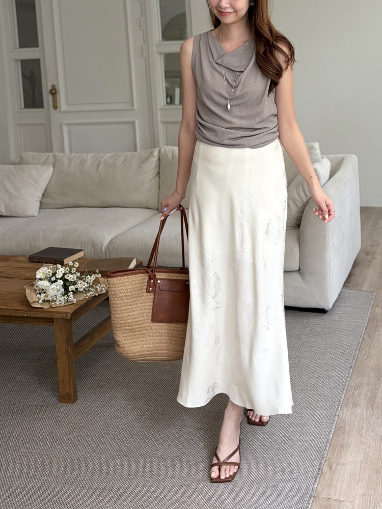 Floral Silky Skirt (Ivory)
