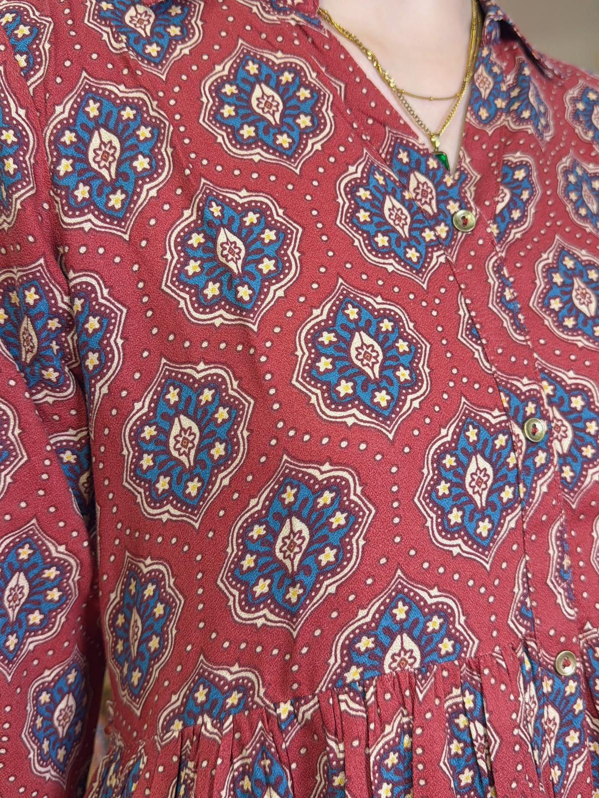 2198 Brick Red with Tile Floral Middle Sleeve OP 45"