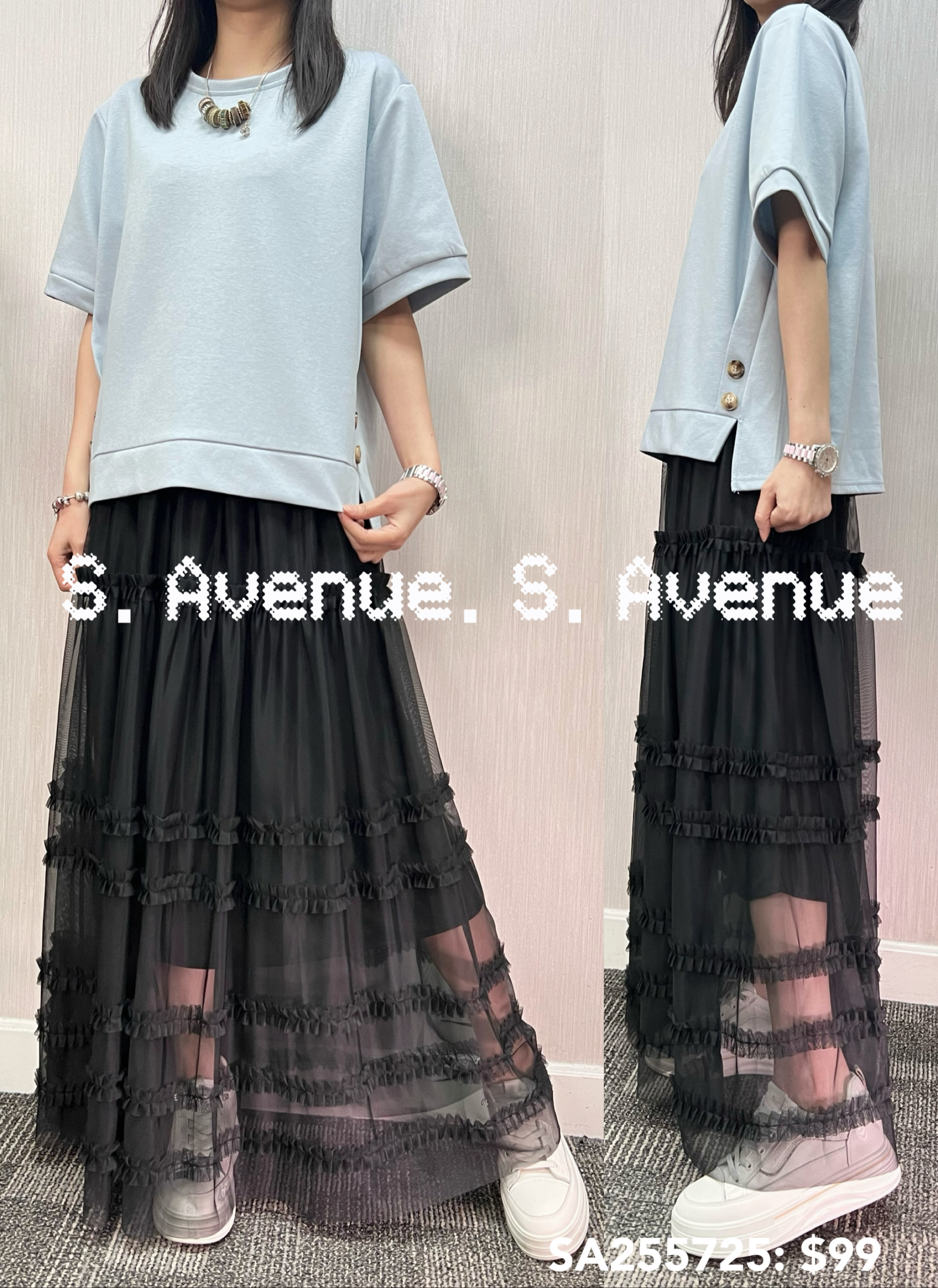 SA255725: 短袖側有鈕淨色tee