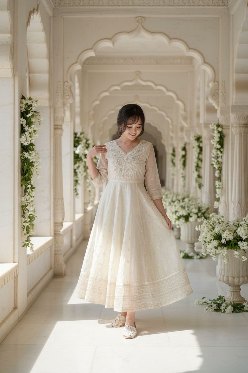 #1514 Milky Full Paisley Emb V Neck OP 47.5"