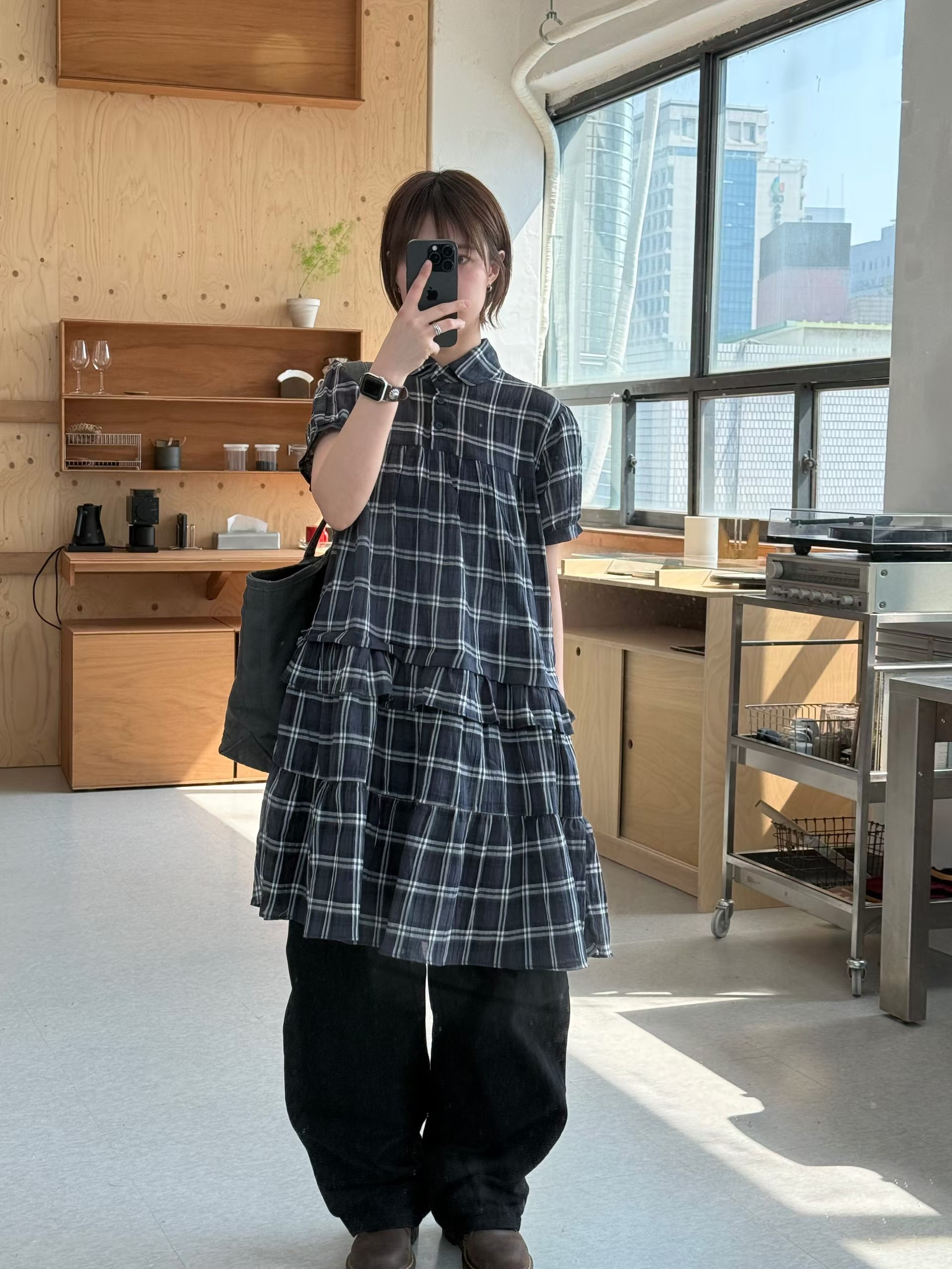 monday check layered dress