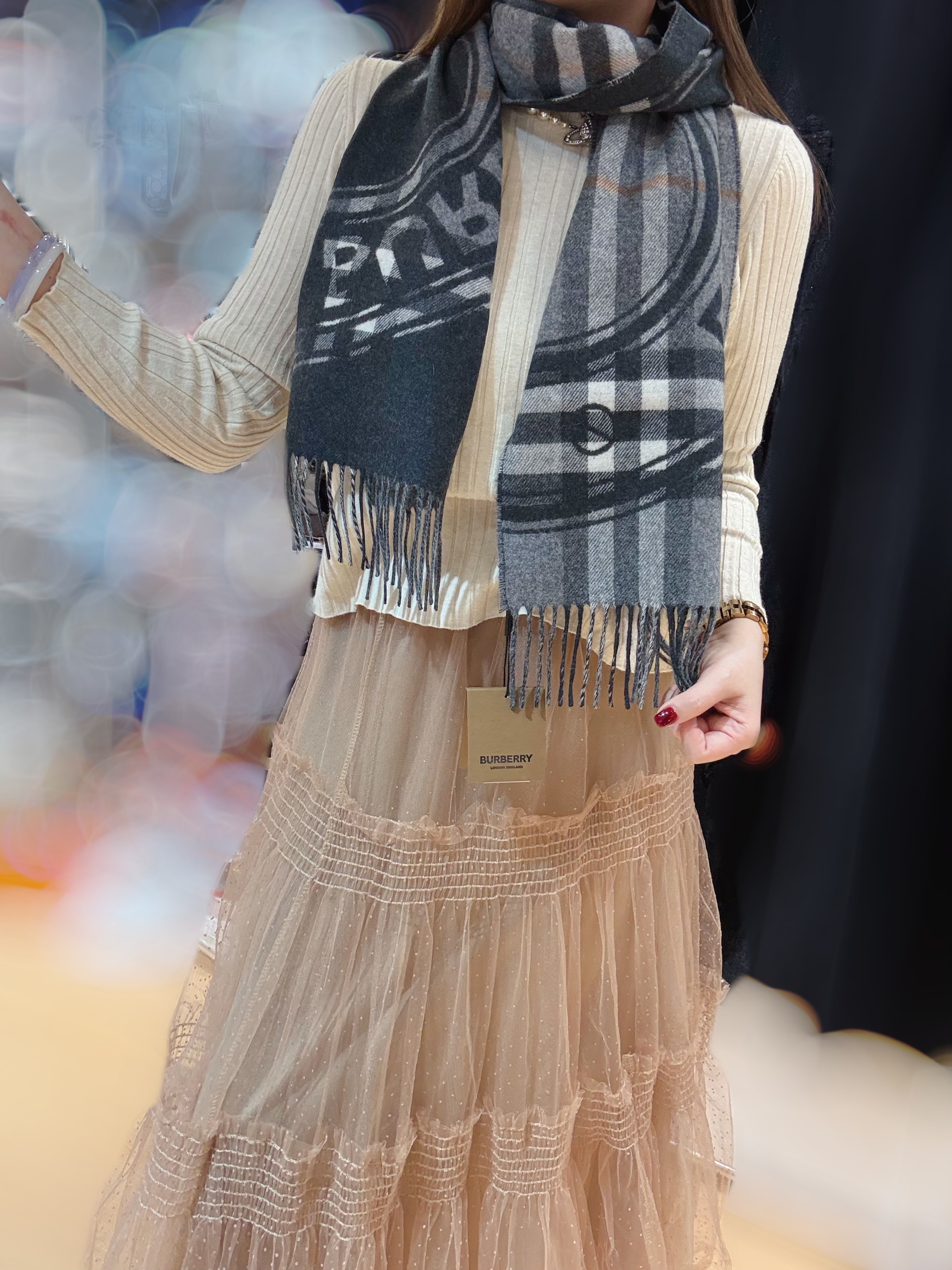 Burberry scarf cashmere/check/circle/grey