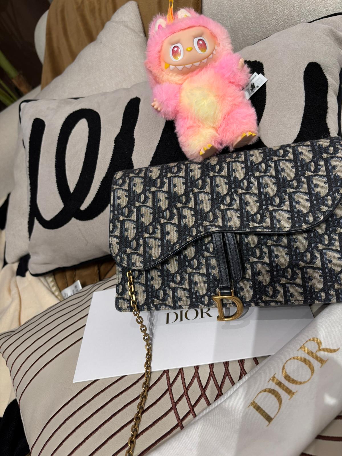 Dior medium Saddle pouch with chain woc 100%Authentic ,99%new ✅收據✅dust bag