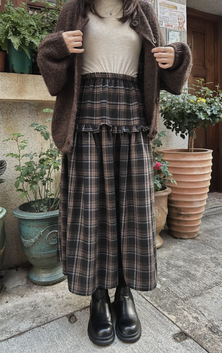 格紋荷葉邊半身裙 (兩色入)