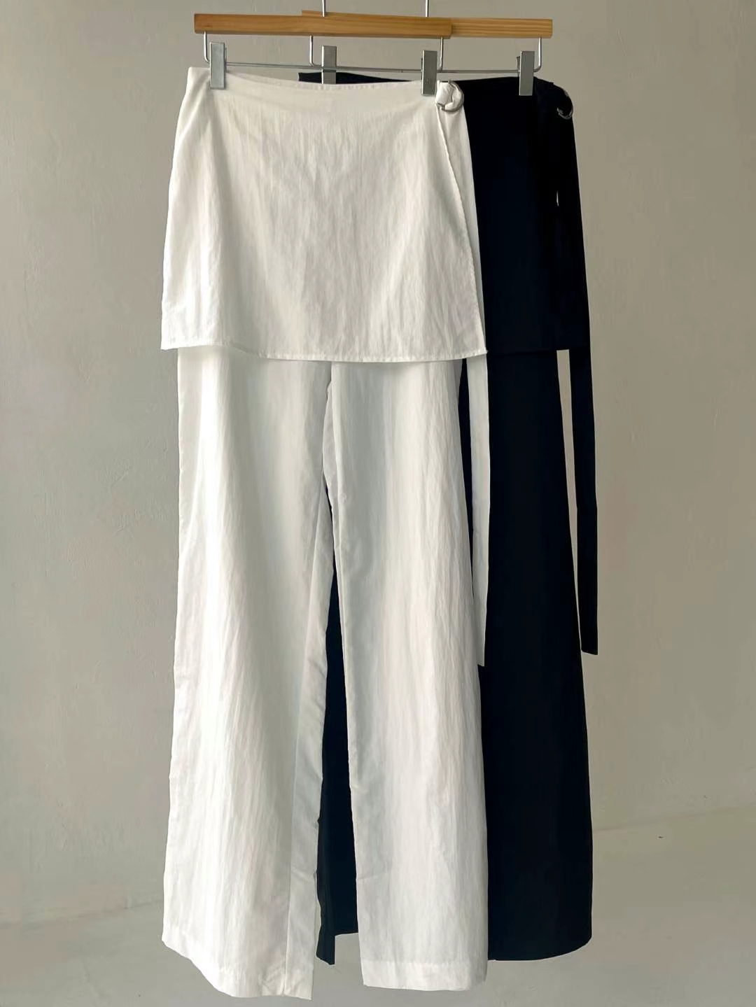High-Waisted Wide-Leg Pants with Wrap Skirt Overlay ‖ 绑带裙片拼接高腰阔腿裤KR04744