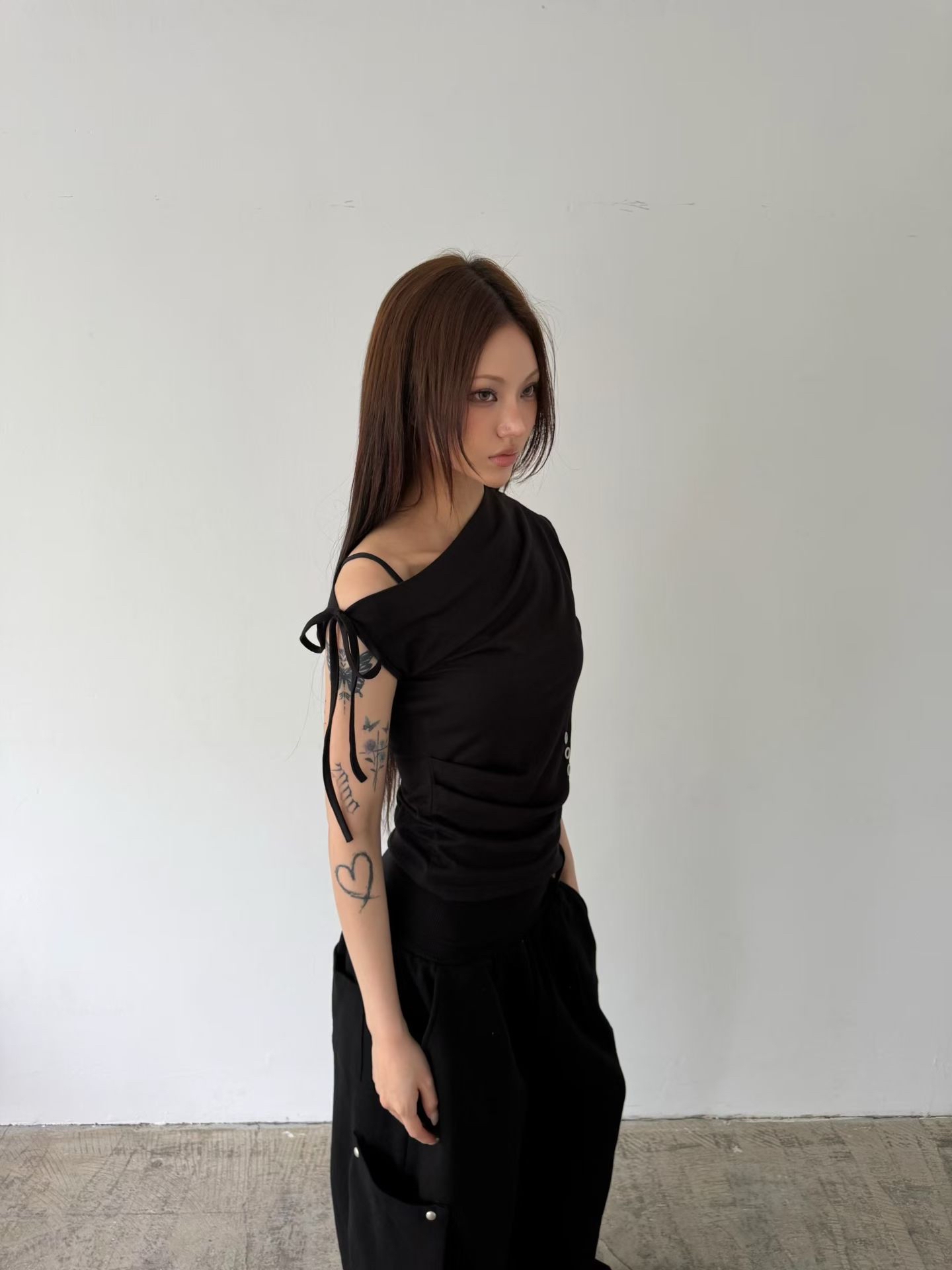 Asymmetric Eyelet Lace-Up Top