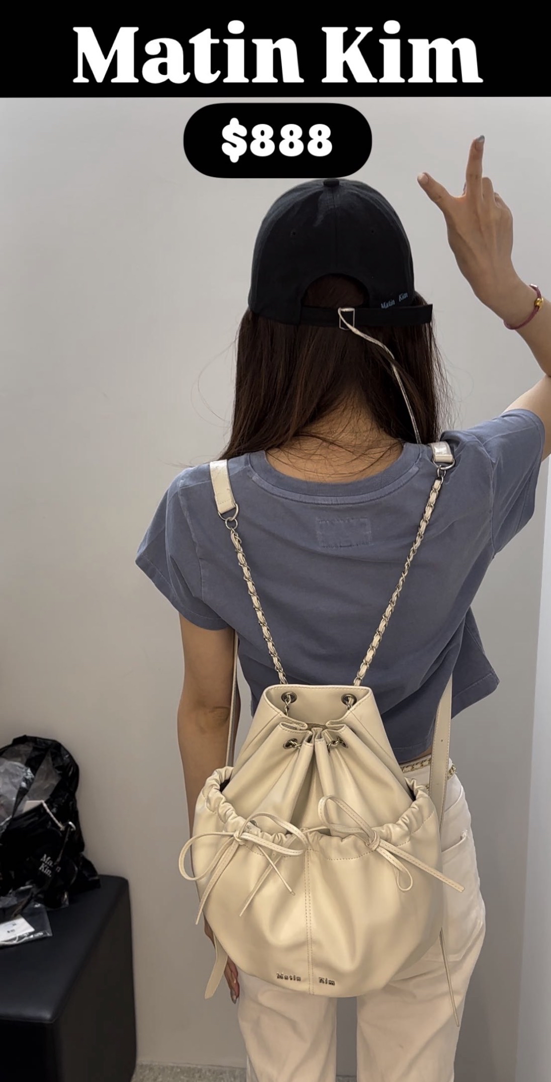 MATINKIM直播限時折扣 DRAW STRING RIBBON BACK PACK IN WHITE