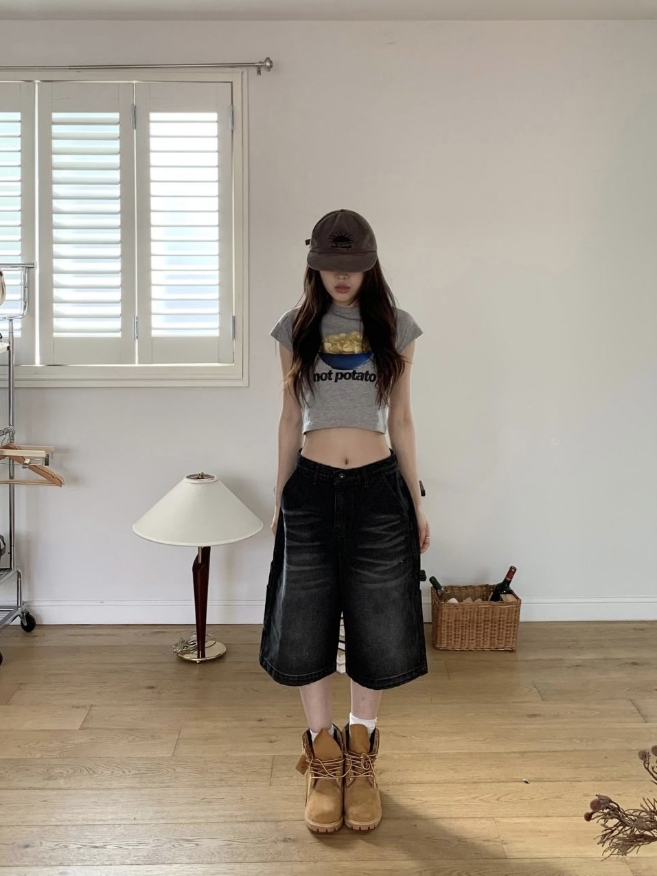 Washed Cargo Denim Bermuda Shorts