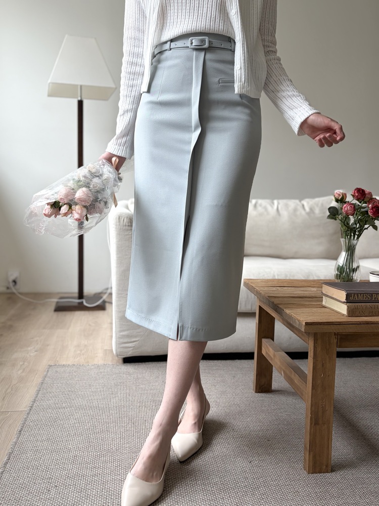 Belted Pencil Skirt (Blue)