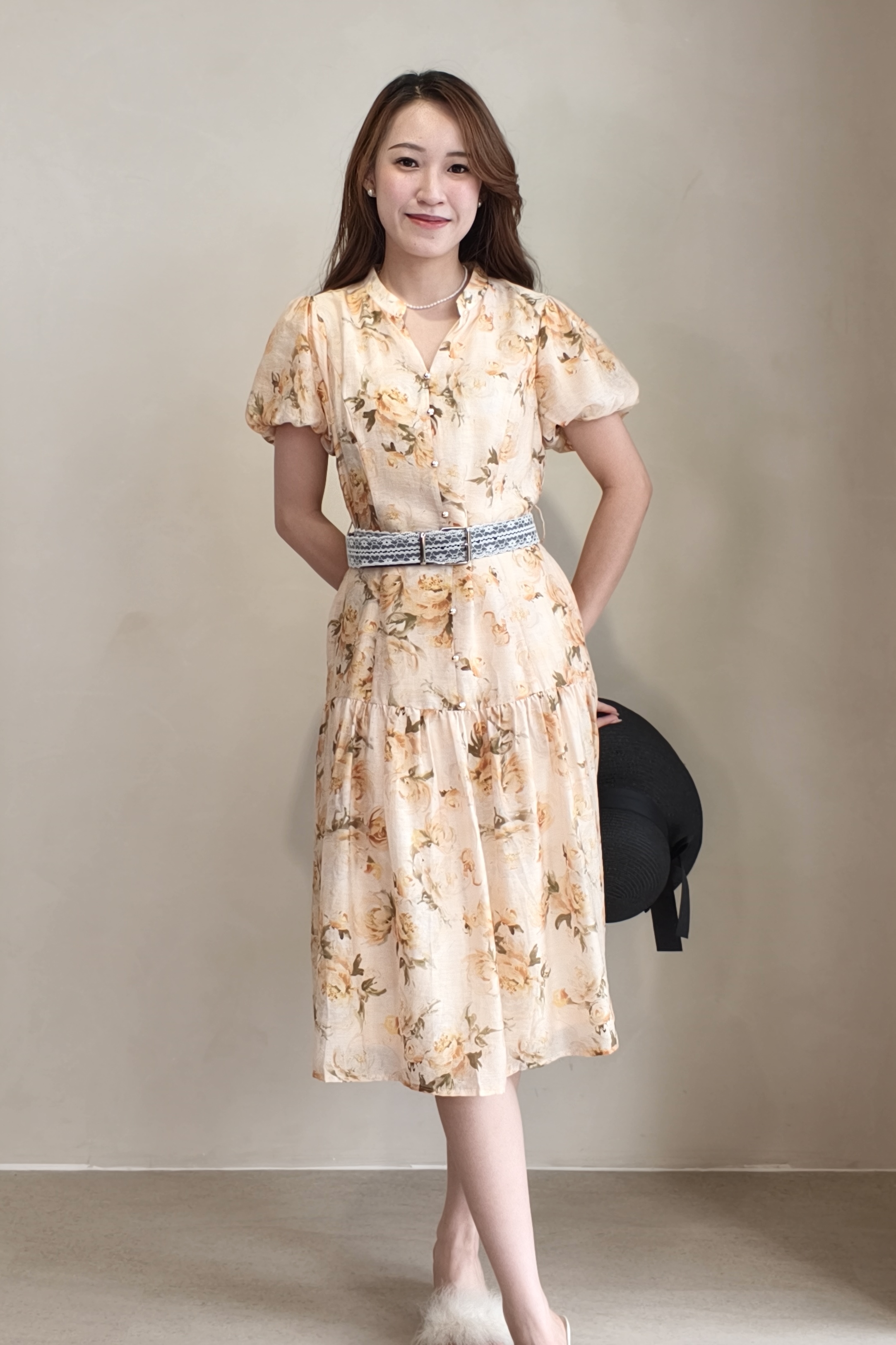251581 Elegant Bloom Belted Midi Dress