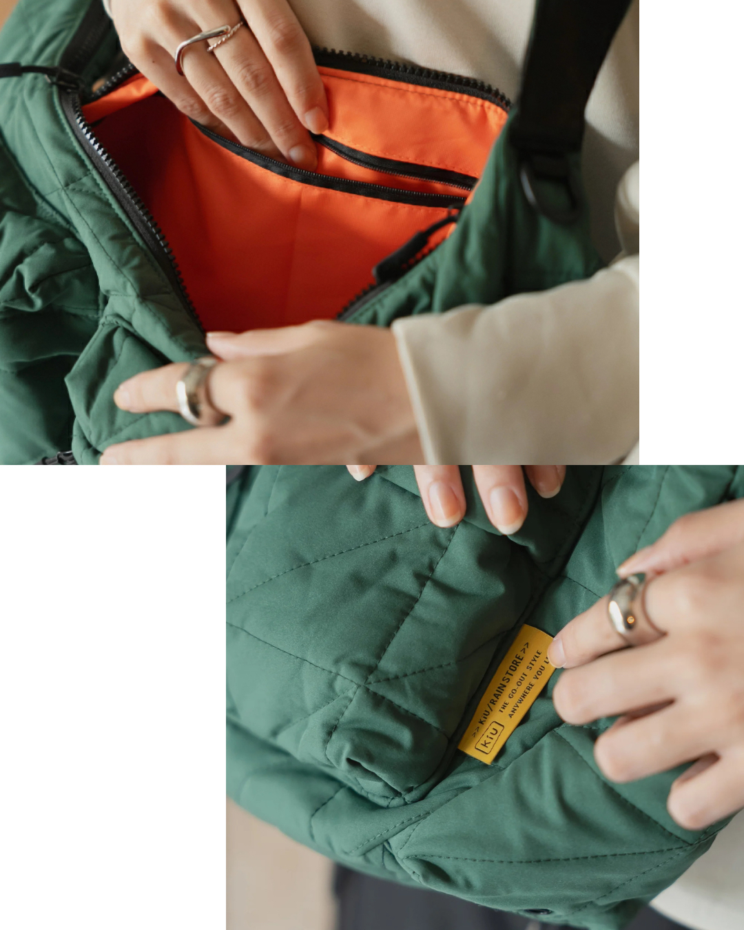 日本代購【 2026新商品 日本直送 KIU 方形夾棉雙口袋 斜孭袋 Square Padded Double Pocket Shoulder Bag 】