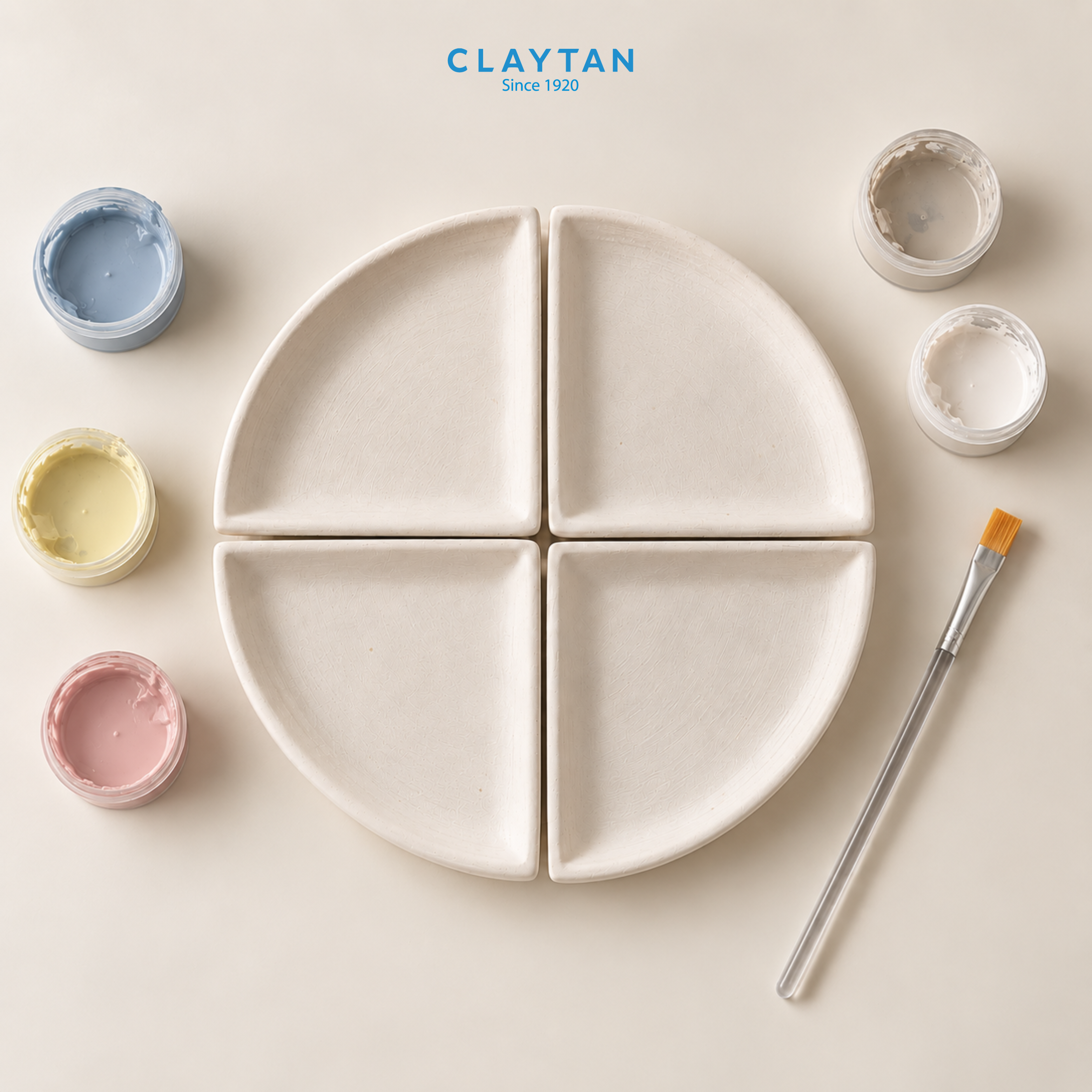 CLAYTAN Mid-Autumn Ceramic Painting Set | 4-Piece Full Moon DIY Plate Set | Paint, Fire & Cherish