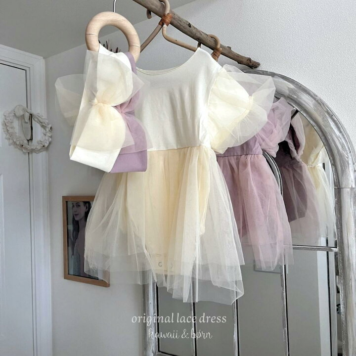 🇯🇵預訂 日本直送🇯🇵Kawaii&born 兩色薄紗短袖包屁裙髮帶套裝