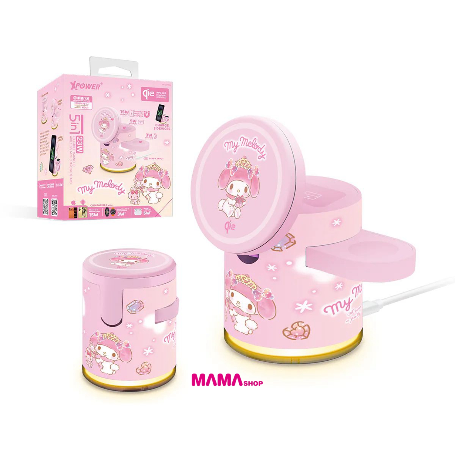 Sanrio My Melody GE1 Qi2迷你掌心5合1 MagCharge 15W 磁吸無線充電座