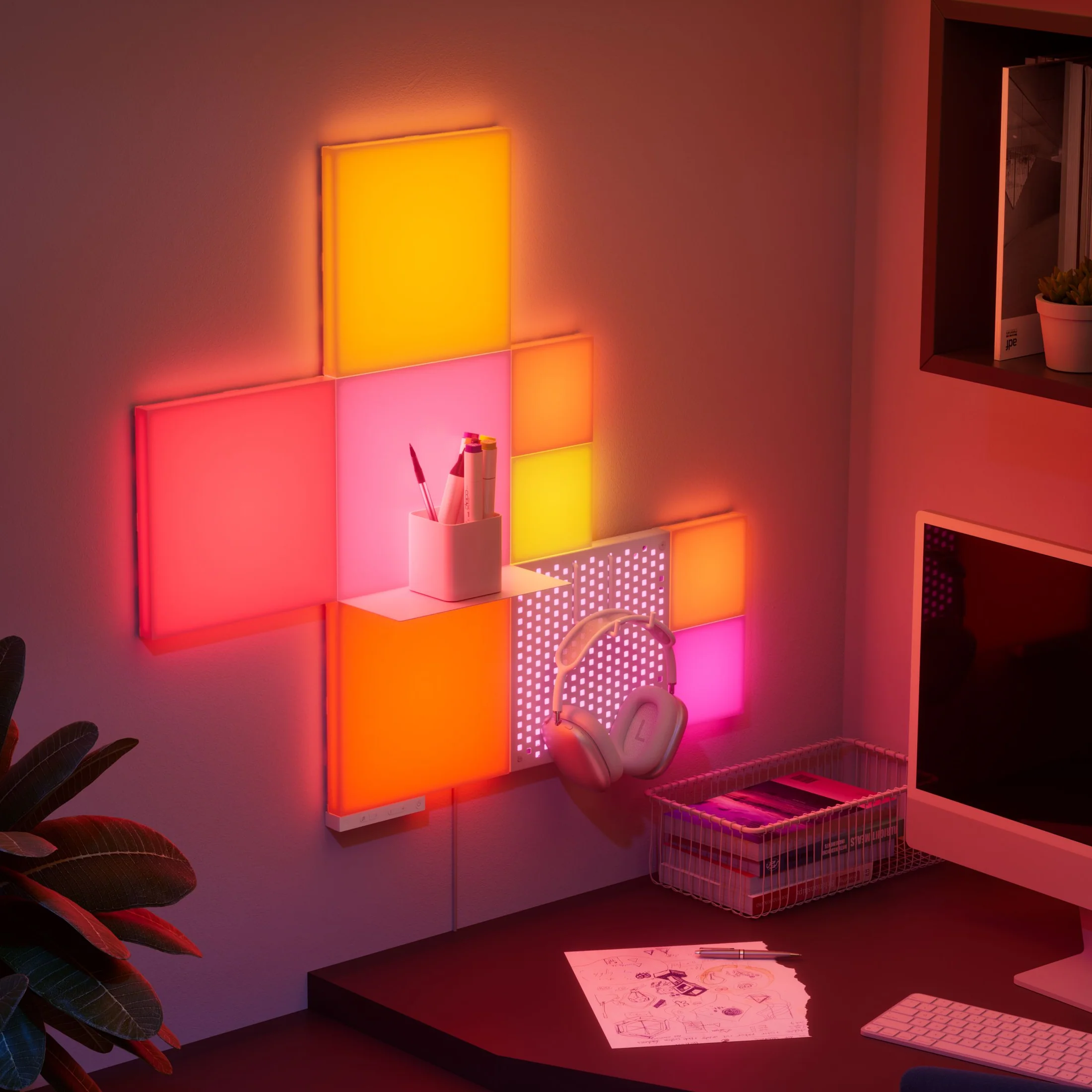 [原裝香港行貨丨2年保養] Nanoleaf Blocks | 超大組合裝 | SMK | 白色 | 10件裝 | 英國（4個大方塊，4個小方塊，1個洞洞板，1個擱板）Nanoleaf Blocks | Combo XL | SMK | White | 10 Pack | UK (4 x Big Squares, 4 x Small Square, 1 x Pegboard, 1 x Shelf) N8100K01-10CB