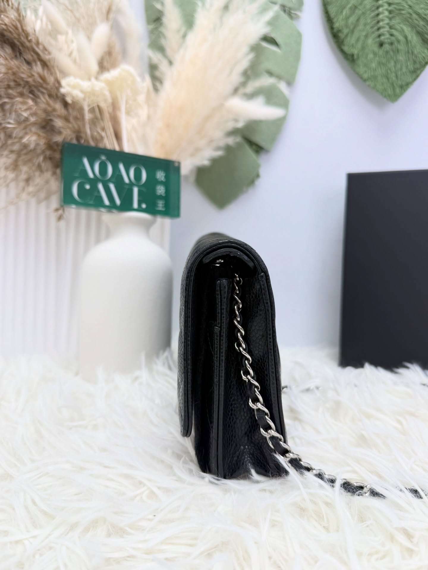 CHANEL 👜 PRE OWNED 🛍️黑銀荔枝皮 全套有單 專門店單