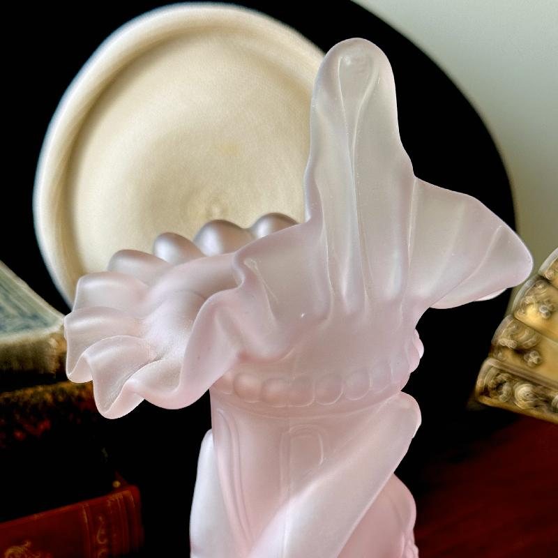 Rare! Antique 1920s Art Deco Blossom in Lady's Hand Pink Frosted Glass Vase (MT2189)