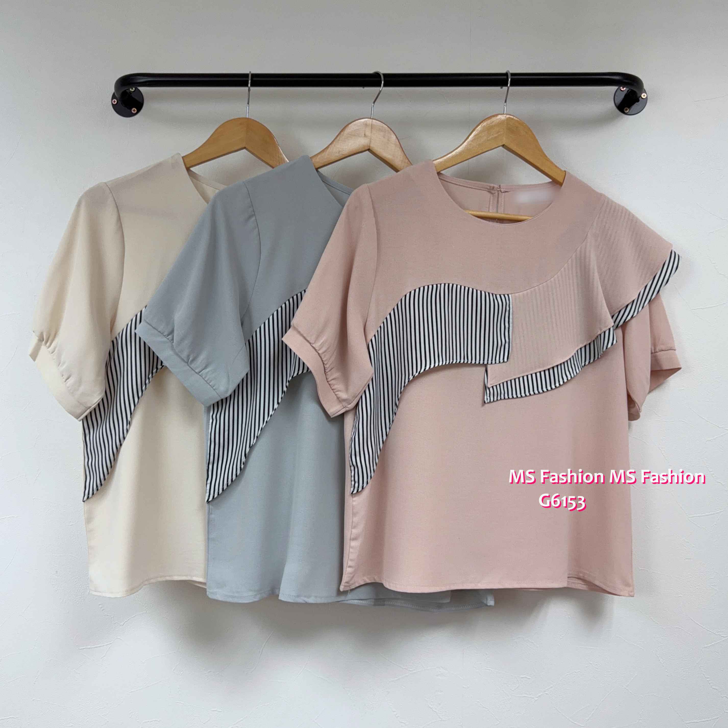 G6153 韓國🇰🇷靚料拼條子ruffle top