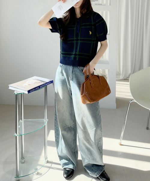 日本直送 限時特價優惠中  日本 U.S. POLO ASSN. × Ada. 聯乘格紋短版短袖針織Polo衫