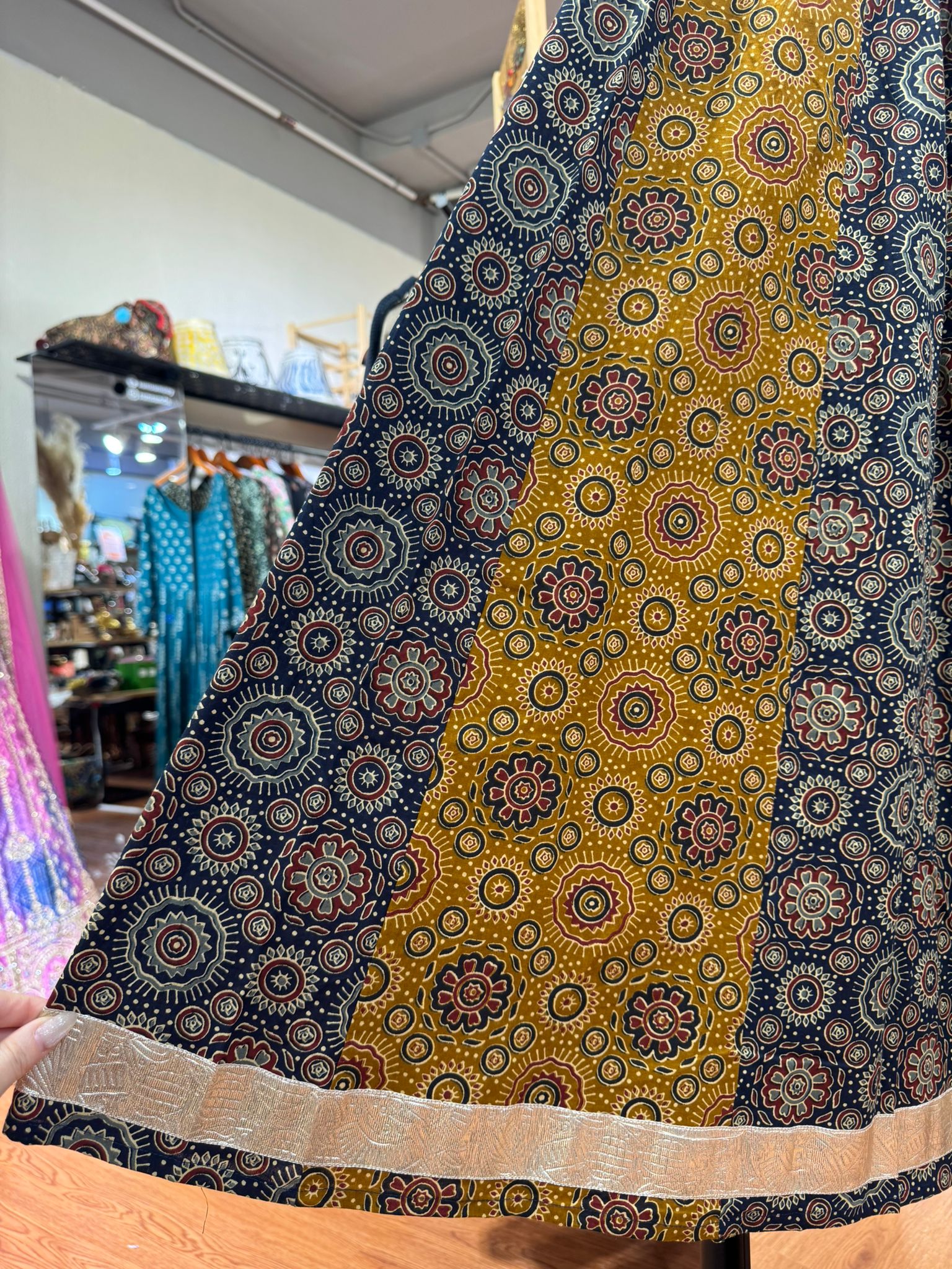 1969 Mustard X Navy Blue Mandala BP Skirt 38"