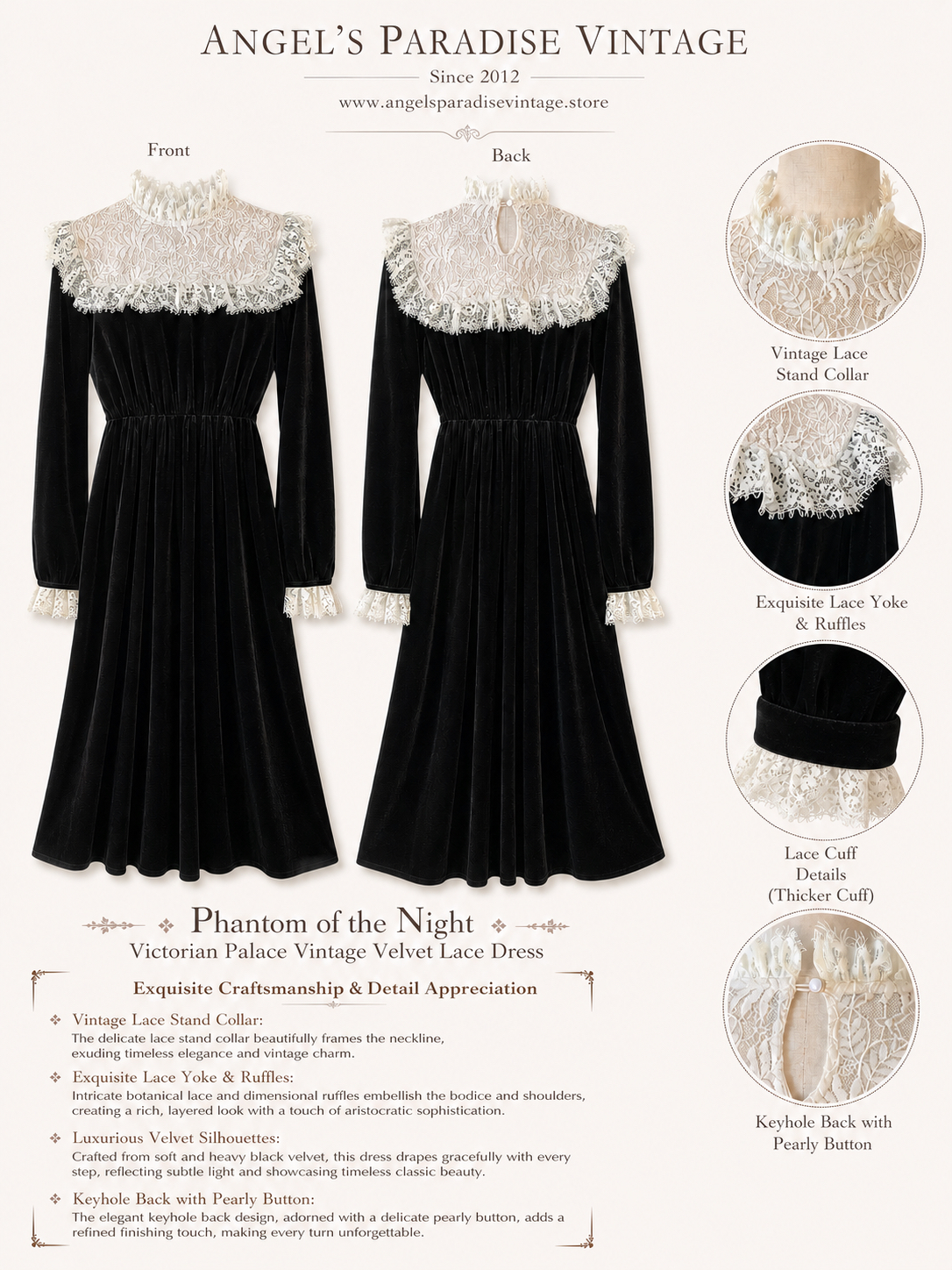 夜之魅影 ∙ 維多利亞宮廷復古絲絨蕾絲連身裙 Phantom of the Night ∙ Victorian Palace Vintage Velvet Lace Dress