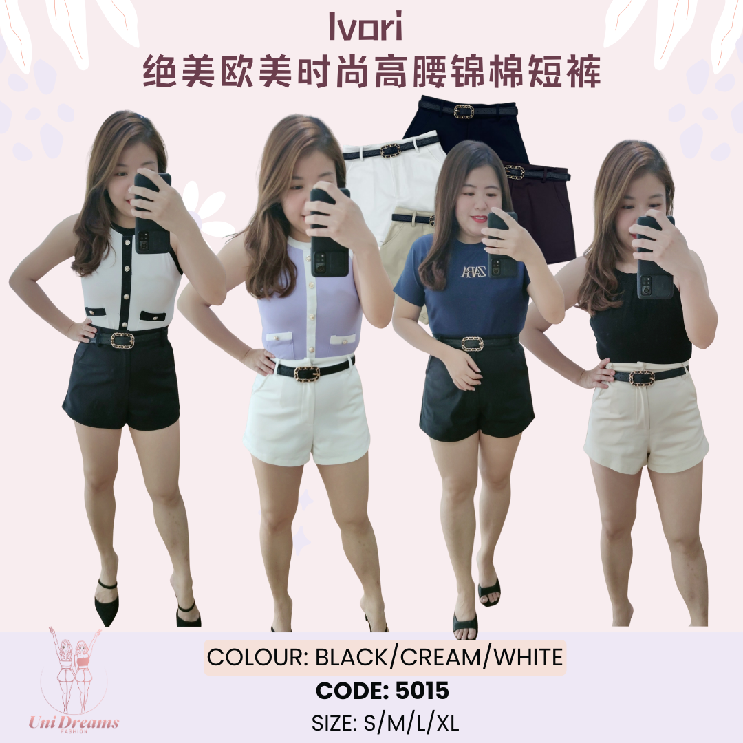 5015 Ivori 绝美欧美时尚高腰锦棉短裤